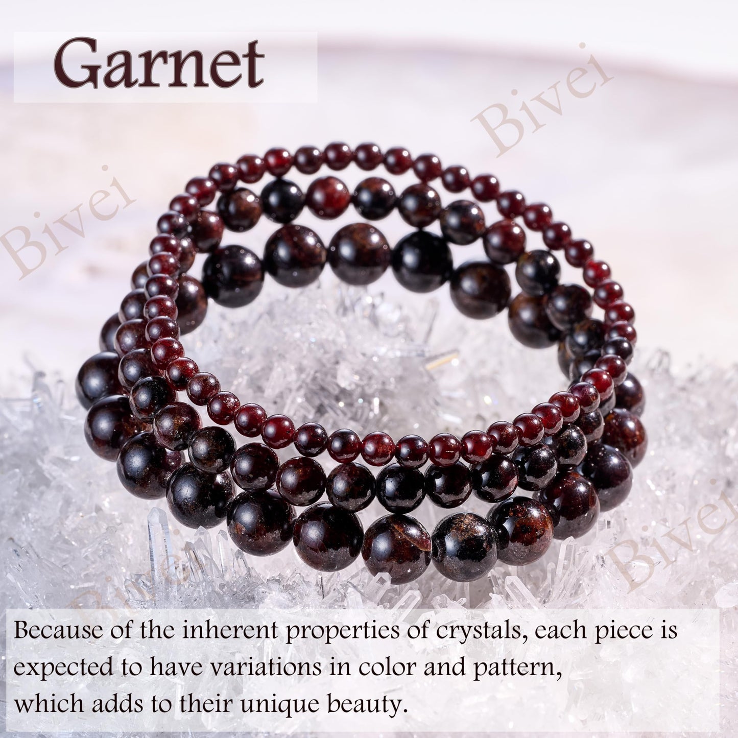 Bivei Garnet - Energizing - 4mm Beaded Bracelets for Women Handmade Semi Precious Natural Stone Stretch Elastic Jewelry Yoga Protection Gifts