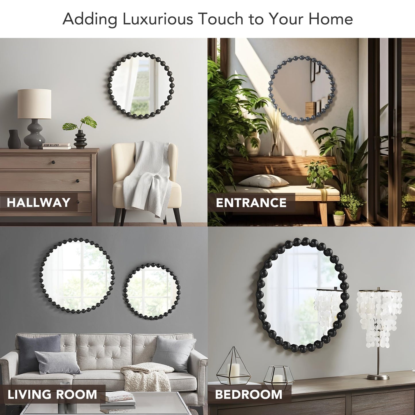 Madison Park Round Mirror, Metal Frame Circle Mirror 27 inch, Wall Art Decor Mounted Hanging for Entryway, Bathroom, hallway, Living Room, Vanity, Marlowe, Black