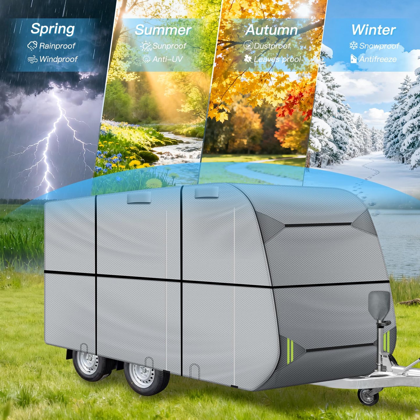 Horse Trailer Cover, Pull Horse Trailer Cover, 7-Layer Heavy Duty Horse RV Cover, Anti-UV, Waterproof and Windproof Horse Puller Trailer Cover for 14'1" - 16' Length Trailer Gray
