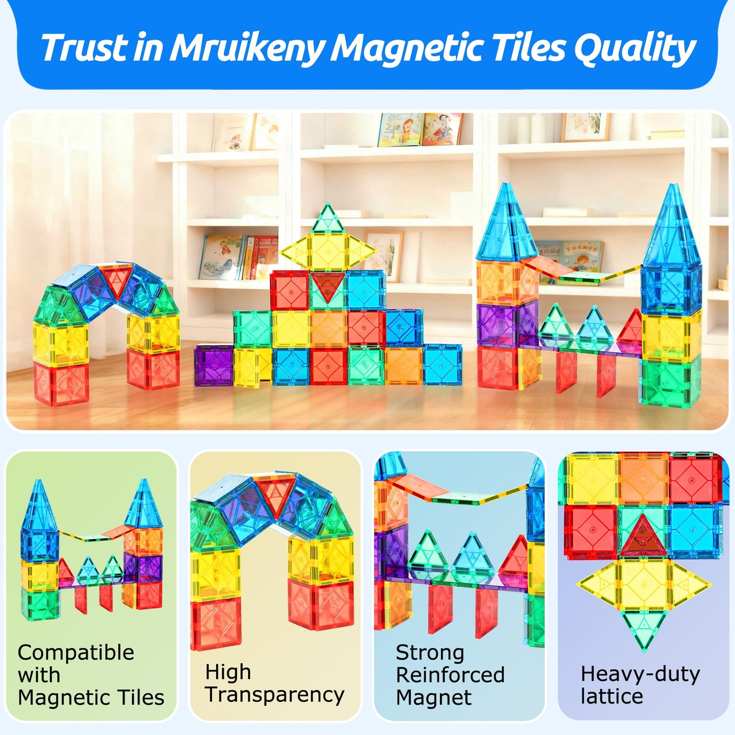 30PC Magnetic Tiles Kids Toys, Squares Magnetic Building Tiles for 3 4 5 6 7 8+ Years Old Boys Girls, Magnet Blocks Stacking Toys Birthday Gift for Toddlers STEM Learning Toys Magnet Tile Accessorie