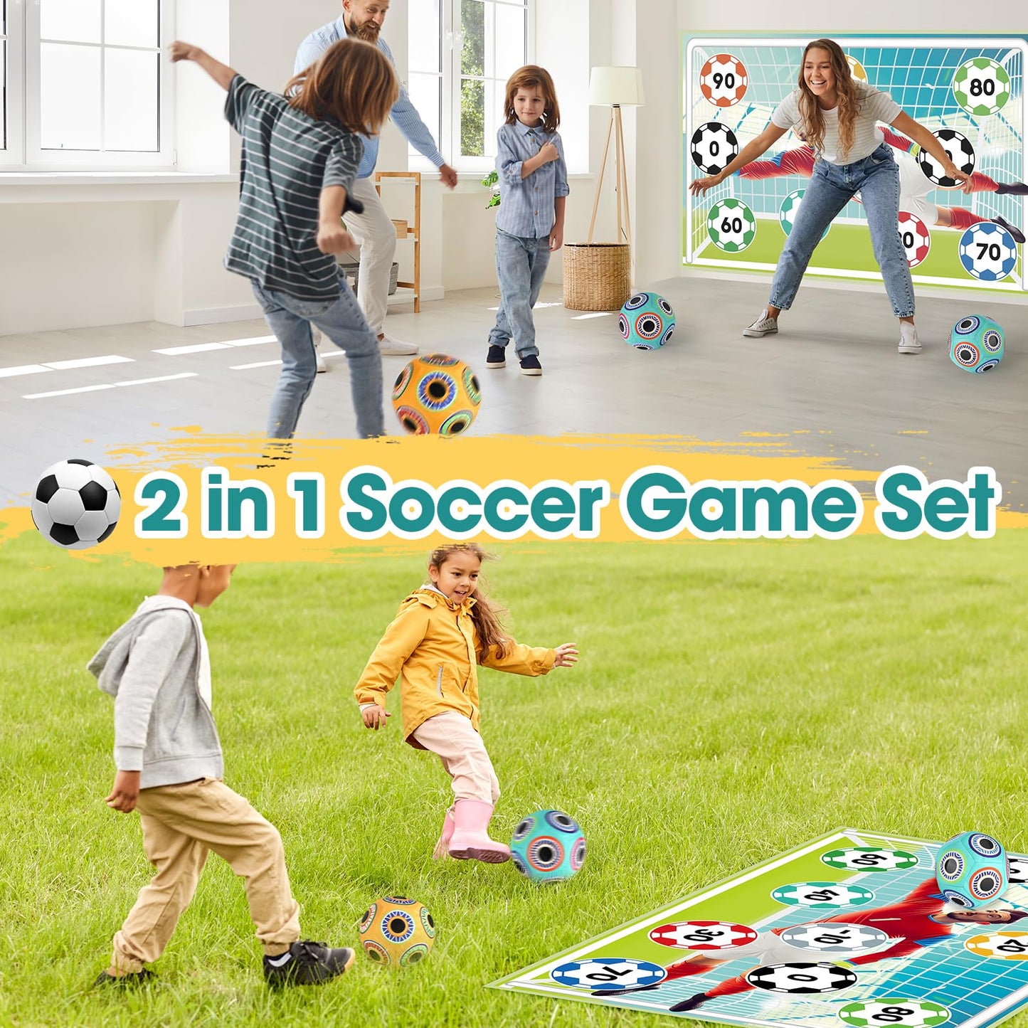 𝗫𝗔𝗪𝗔𝗖𝗔𝗛 Toy Soccer Ball Game Set for Kids ages 3-6, Indoor Outdoor Backyard Toss Soccer with 2 Sticky Balls & Foldable Fabric Goals, Football Sports Toy Gifts for 3 4 5 6 Years Old Boys Girls
