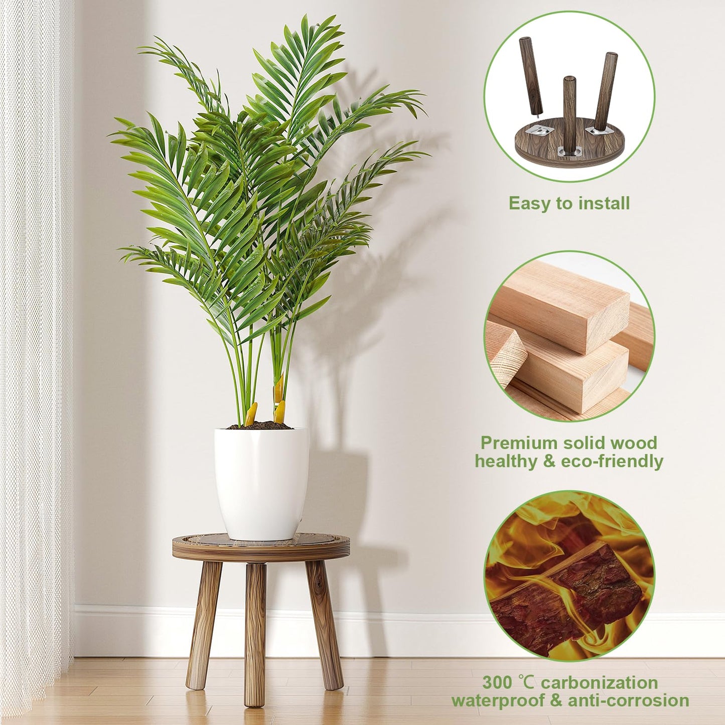 Vecxoty 5-Pack Wood Plant Stands Indoor, Single Plant Stand for 6-12 Inch Pots, Mid-Century Modern Plant Stool, Tall Plant Stand for Large Plants for Living Room, Balcony, Office (Dark Brown)