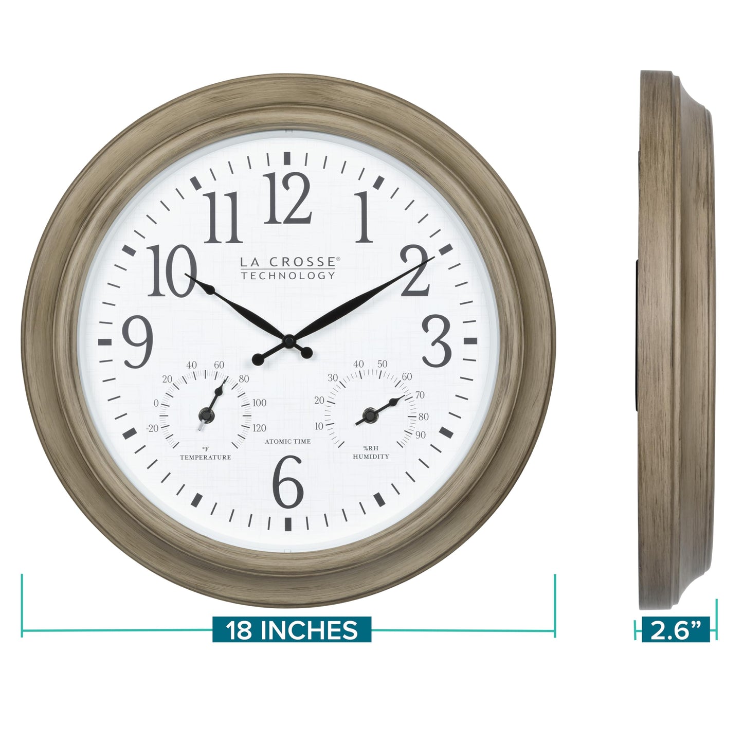 La Crosse Technology 404-18027-INT 18-inch Indoor/Outdoor Tan Atomic Analog Wall Clock
