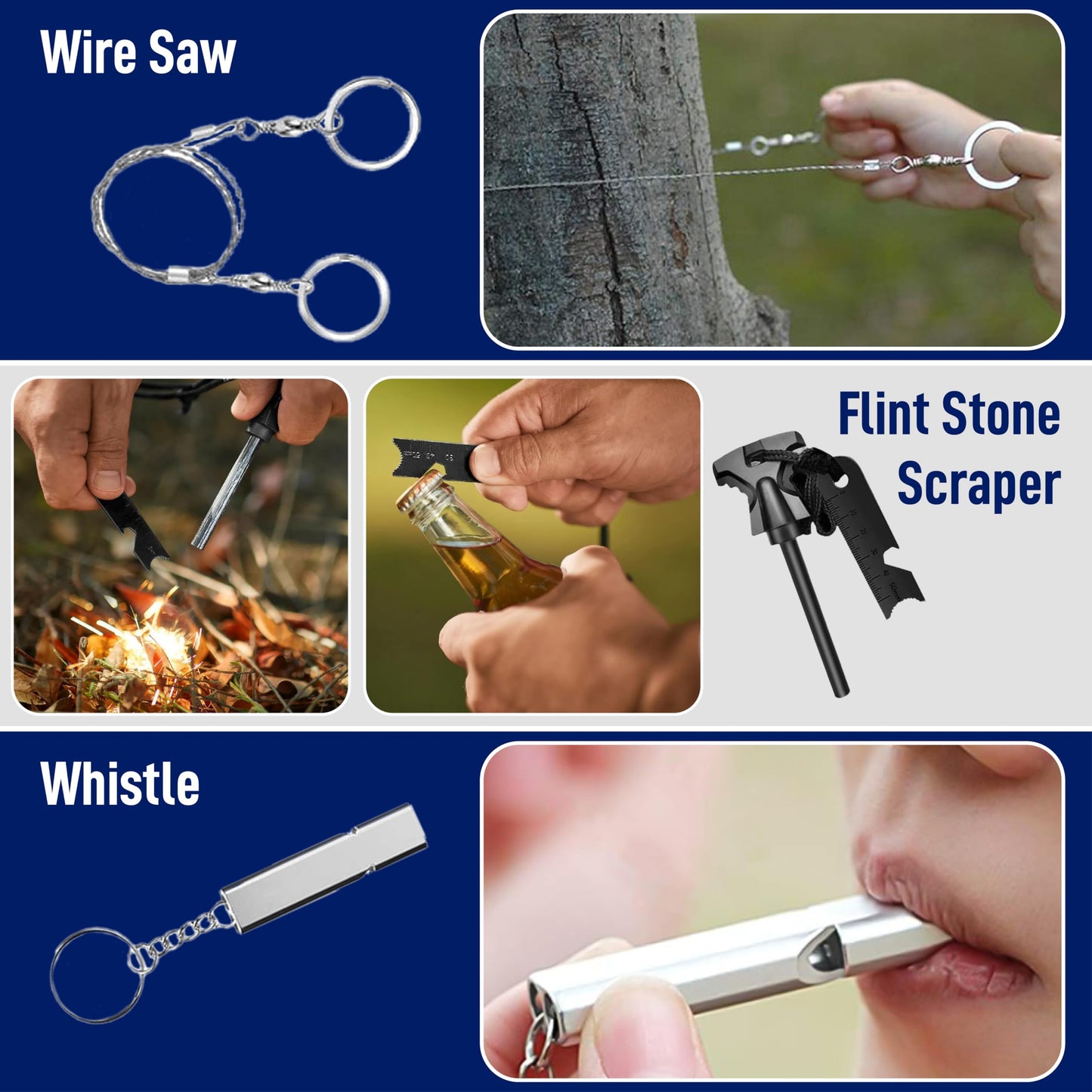 Emergency Survival Gear Kit 12-in-1 – Outdoor Adventure Equipment with LED Tactical Flashlight, Fire Starter Glass Breaker Pen – Camping Hiking Hunting Accessories – Survival Gifts for Men Dad Husband