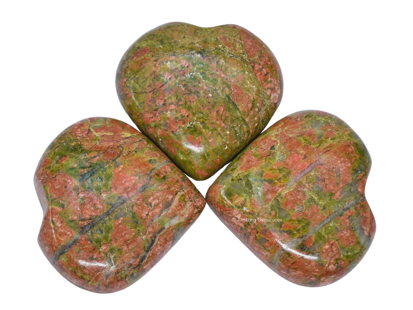 Amazing Gemstone Unakite Crystal Heart Palm Stone - Pocket Massage Worry Stone for Natural Body Chakra Balancing, Reiki Healing and Crystal Grid