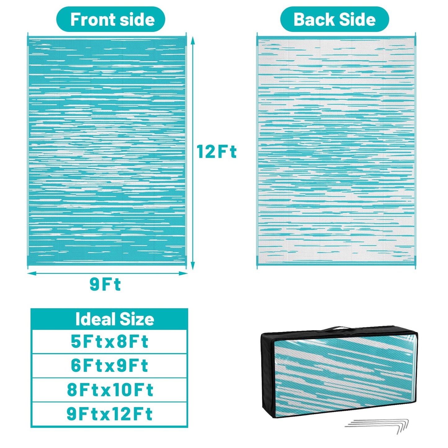 HEBE Outdoor Rug 9'x12' for Patios Clearance Waterproof Patio Mat Plastic Straw Rug Reversible RV Camping Tent Rug Outside Indoor Outdoor Area Rugs for RV,Deck,Beach,Balcony,Camper
