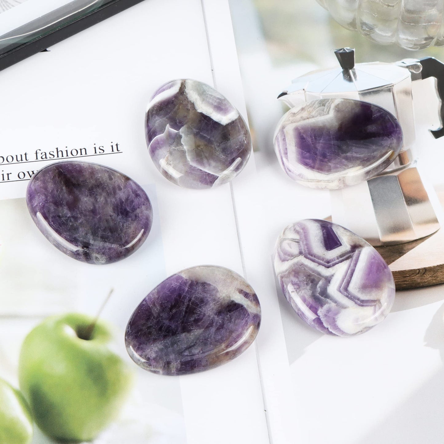 Artistone Amethyst Crystal Thumb Worry Stones Hand Carved Palm Stones Crystal Chakra Worry Stone for Anxiety, Meditation Reiki, Water Drop Shaped (Pack of 2)