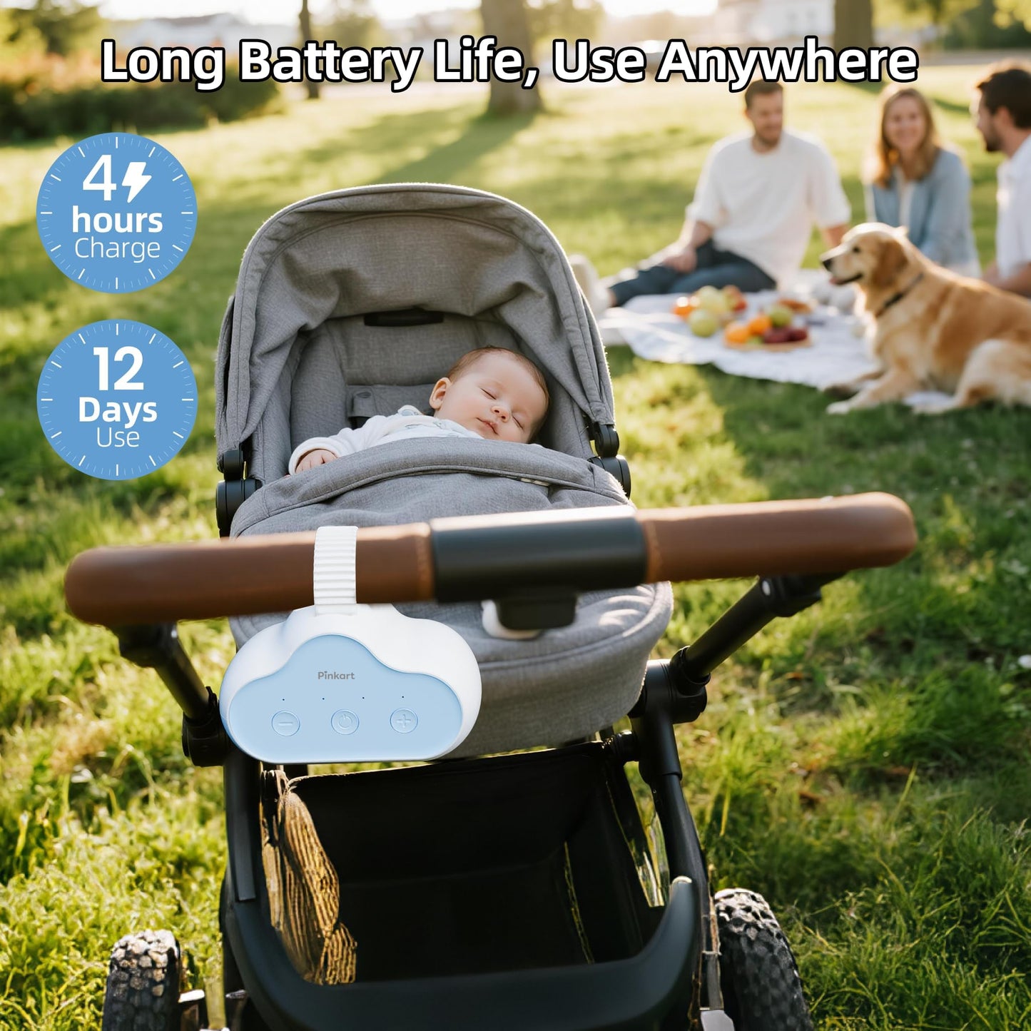 Pinkart Rechargeable Stroller Rocker Device – Hands-Free Baby Rocker & Sleep Soother, Quiet Motor, Fits Stroller Handle, Bassinet & Crib, 3 Speeds, 4 Timer Settings, for Newborns to Toddlers