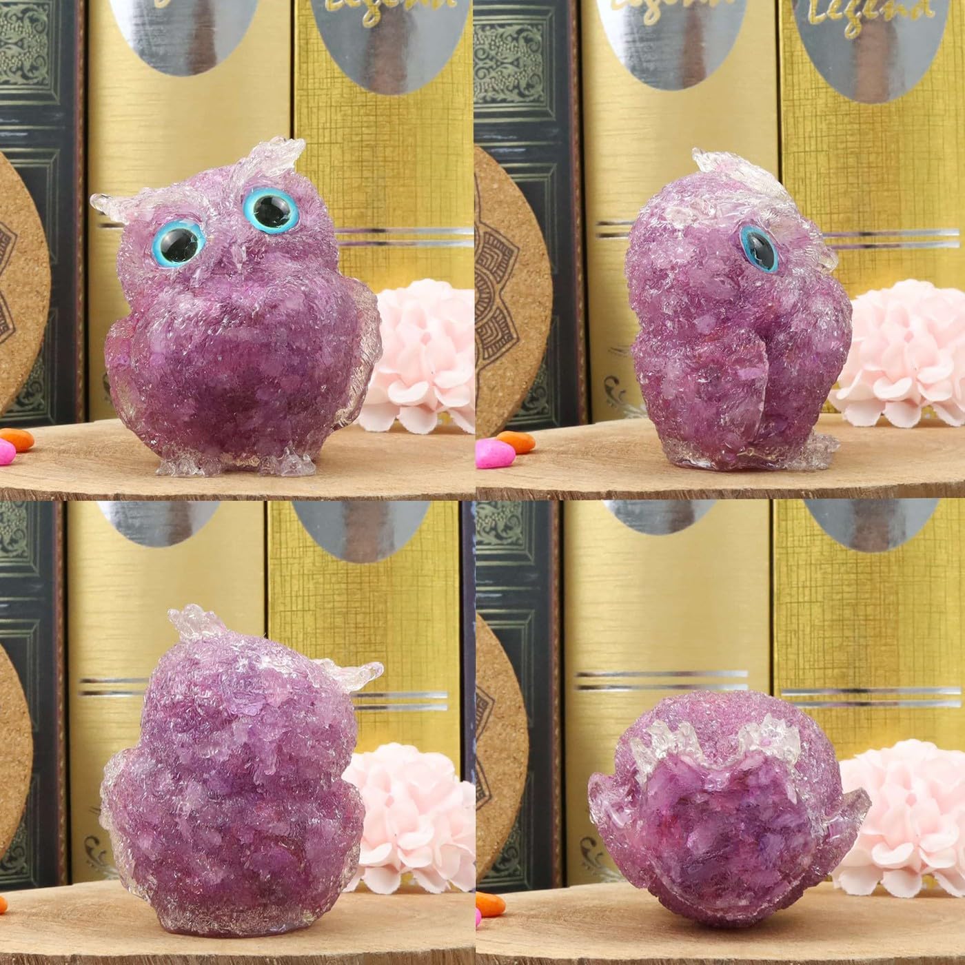 LAIDANLA Amethyst 2.4" Owl Statue Natural Healing Crystal Cute Owl Animal Purple Figurine Pocket Sculpture Reiki Spiritual Energy Gemstone Home Office Room Desk Decor Gifts for Women Men