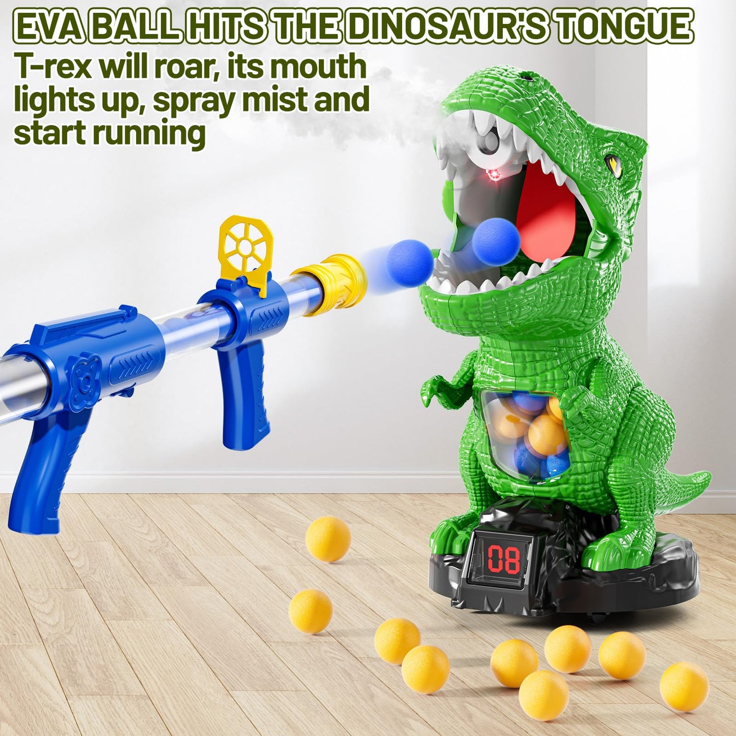 NIPLOOOW Dinosaur Shooting Toys for Kids 3-5 Years, Movable Target Shooting Games with 2 Air Pump Launcher, Interactive Competition Game Gift for Boys and Girls Ages 3 4 5 6 7 8 Years Old