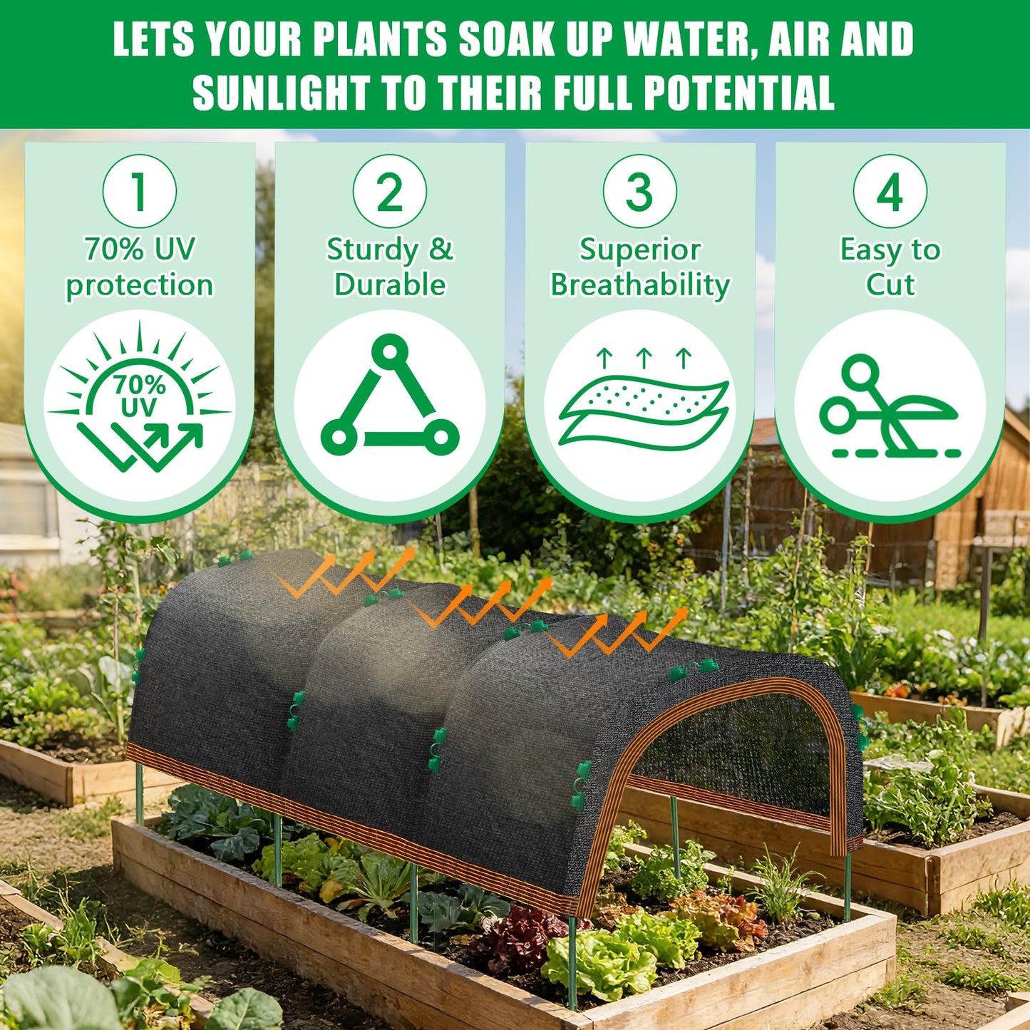 79"x40" Garden Shade Kit, 70% Garden Sun Shade Cloth with Hoops for Plants Heat Protection, Raised Garden Bed Shade Cover Plant Sun Shade for Outdoor Plants Vegetables