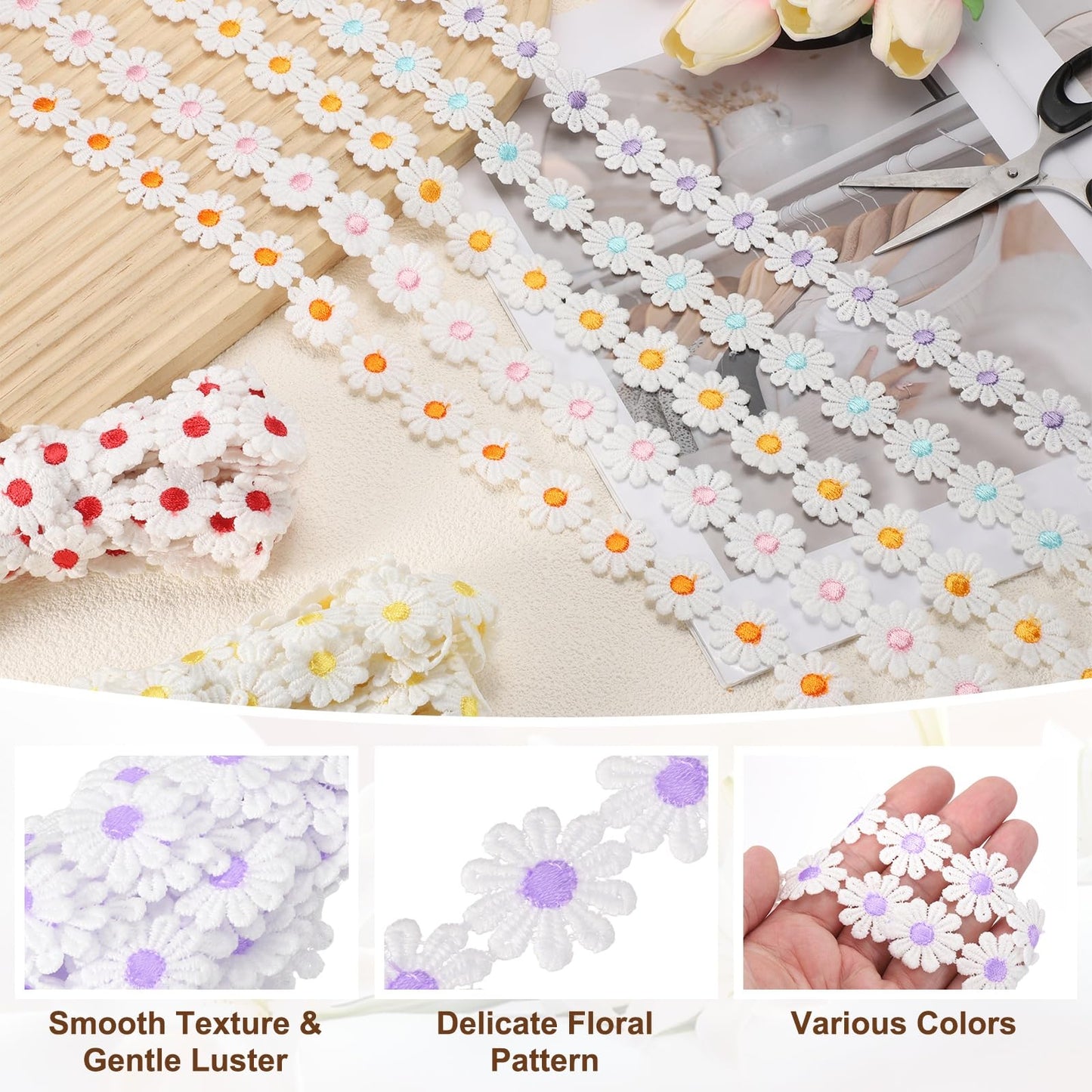 uxcell Flower Lace Trim, 5 Yards 1 Inch Wide Delicate Floral Edge Lace Trim Ribbon DIY Handmade Patchwork Ribbon Sewing Supplies Crafts, White-Purple