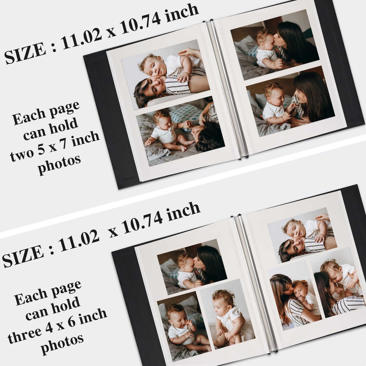 Vienrose Self Adhesive Faux Leather Photo Album with Window DIY Scrapbook Kit for 4x6 5x7 8x10 Pictures, Memory Book for Baby Kids Wedding Journal School Polaroid, 30 Sheets(60 Pages) Black
