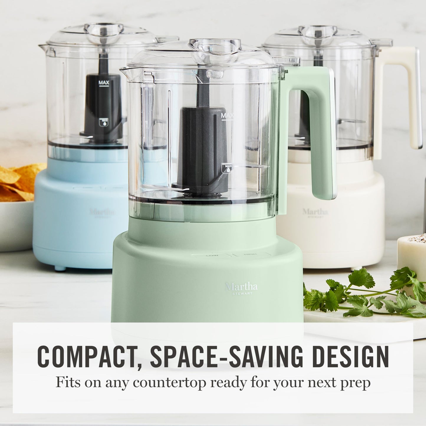 Martha Stewart 3 Cup Food Processor, Electric Vegetable Chopper, Stainless Steel Blades, 24oz BPA-Free Bowl, Pour Spout, Dicing, Mincing, Chop & Puree, Dishwasher Safe, Oil Chute, Easy-Clean, Caviar