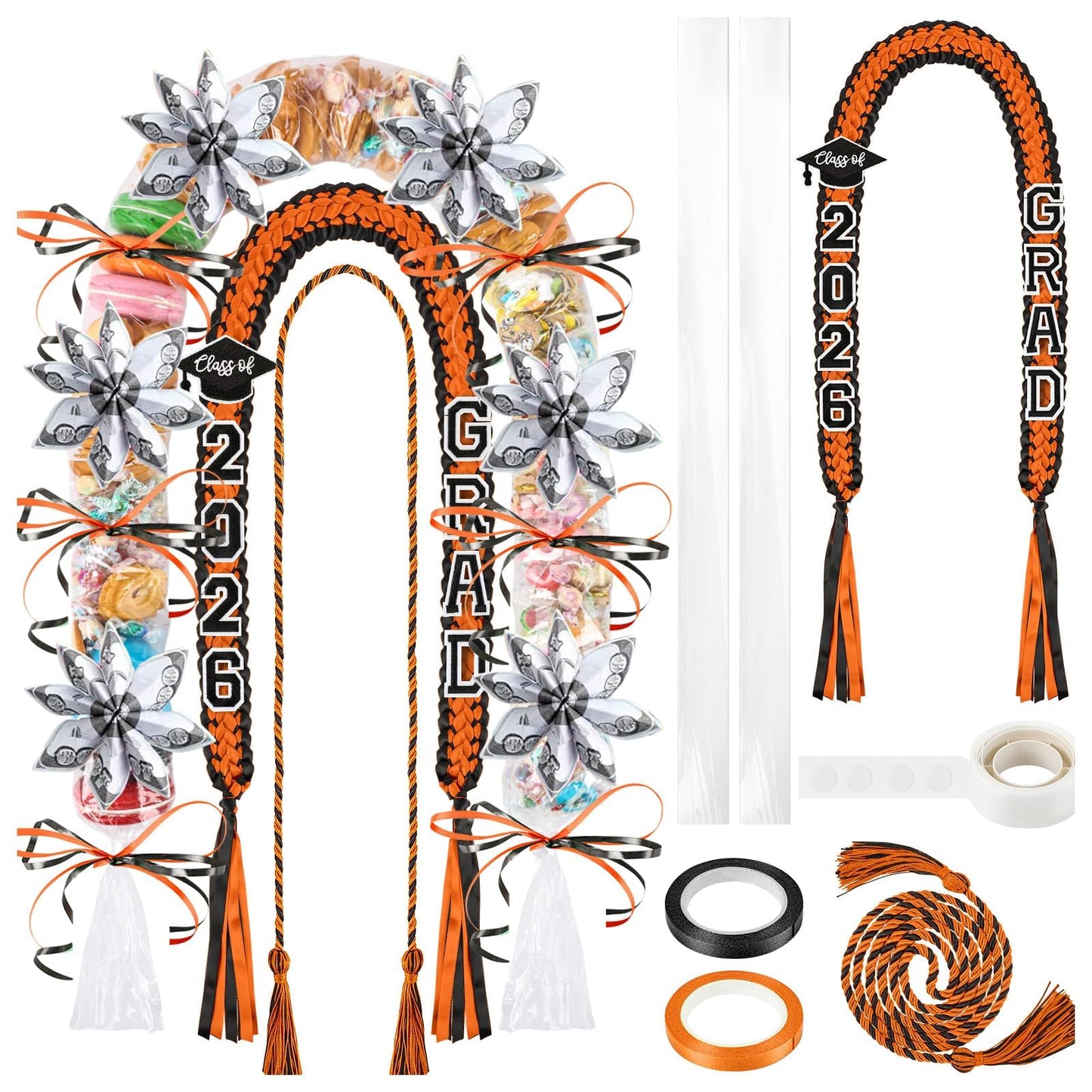 YLOLUL 16 Pcs Graduation Leis 2026 Graduation Candy Lei Kit with Honor Cord Class of 2026 Graduation Ribbon Money Lays Necklace Graduation Gift Party Accessories for Women Men