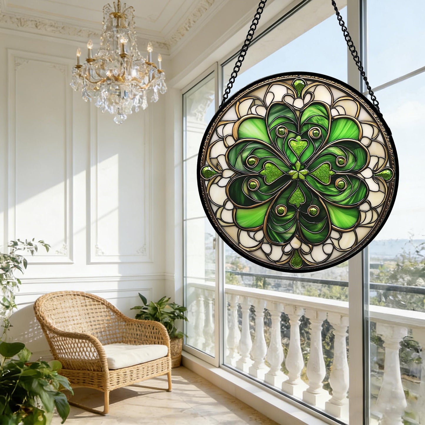 DASTOLL Stained Glass Window Hanging St. Ripak Festival Green Lucky Clover 6.3" - Suncatcher Door Garden Sun Catcher Ireland Decor Mother's Day for Mom Woman Her Men Sisters