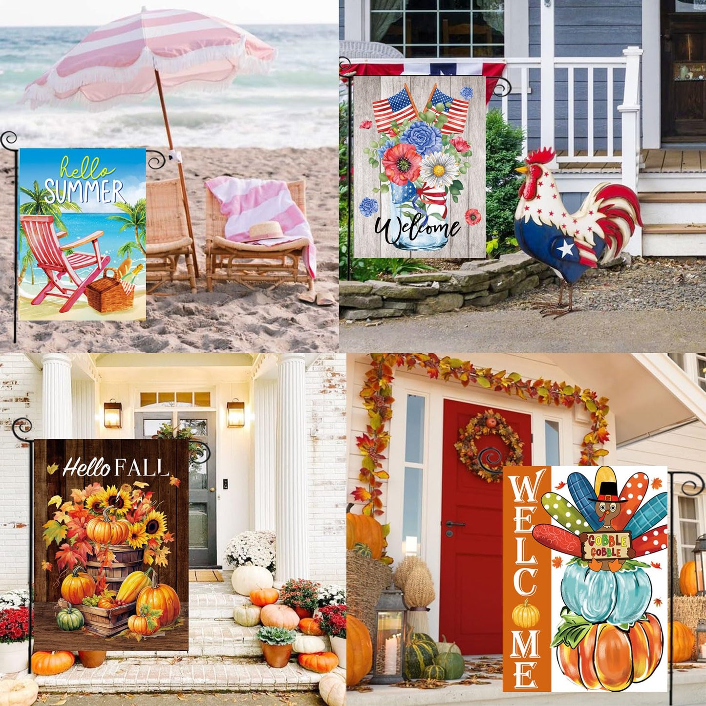 Seasonal Garden Flags Set of 12-Double Sided 12 x 18 Inch Outside Yard Flags, Small Flags for Outside, Holiday Garden Flags for All Seasons, Spring Easter Summer 4th of July Outdoor Flags
