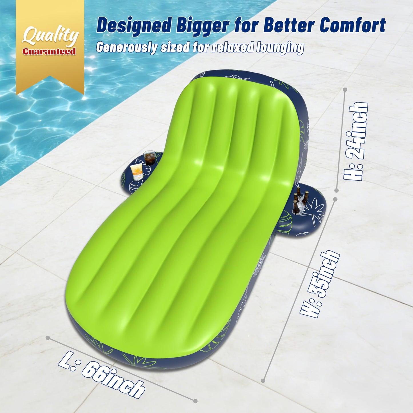 JOSEN Pool Floats Adult Heavy Duty, Inflatable Pool Lounger Float with Cup Holder and Caddy, Extra Large Pool Rafts for Adults, Tanning Pool Float Water Floaties Beach Lake Sunbathing