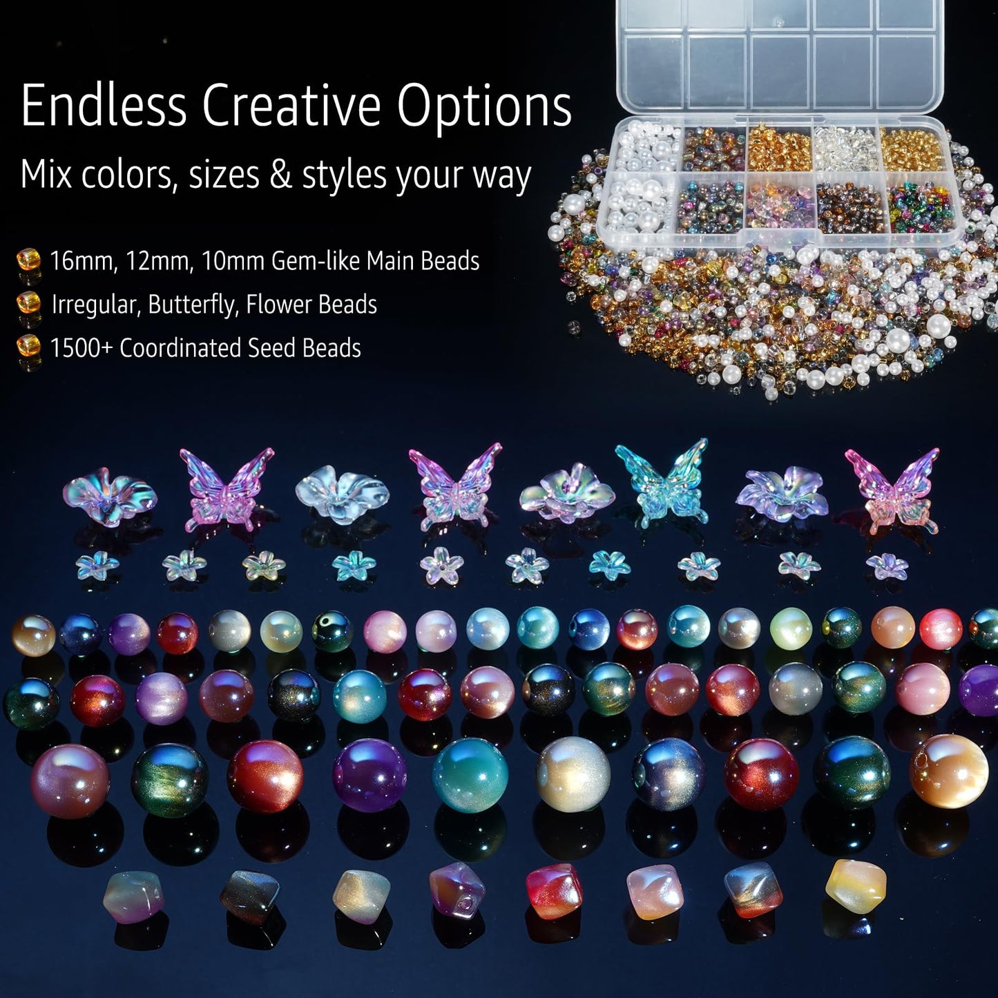 LuCastte Stellar Beading Designer Kit, Bracelet Making Kit for Beginner with Guide,1600pcs Beads for Bracelets Making, Jewelry Making Kit Premium Resin Beads Seed Beads, Art Kit Gift Travel DIY