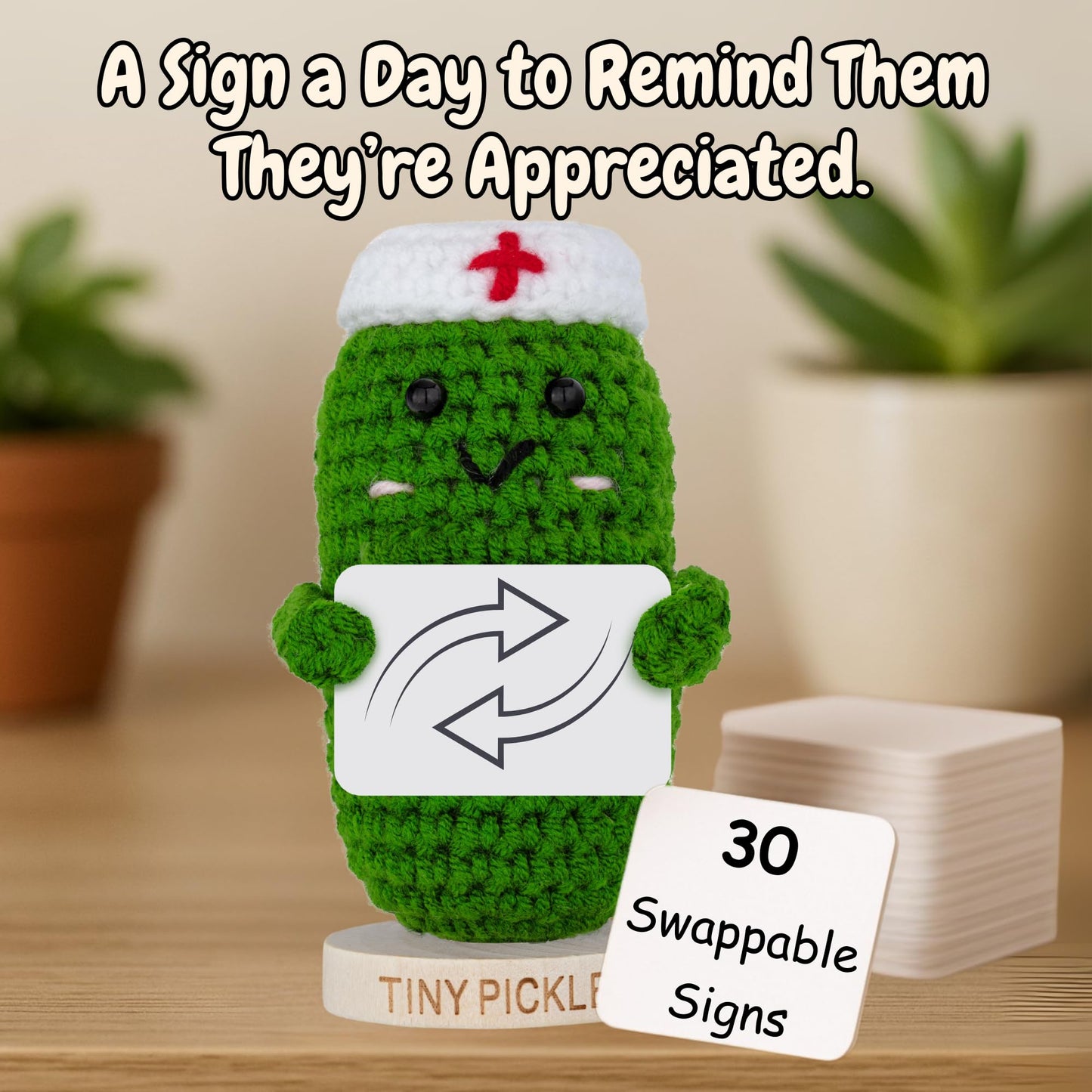 Nurse Gifts for Women - Positive Pickle Crochet W/ 30 Appreciation Cards | Funny Gift for Nurse Week, Birthday, Mothers Day, Nursing School Graduation, Bulk Staff Presents for RN, LPN, School Nurses
