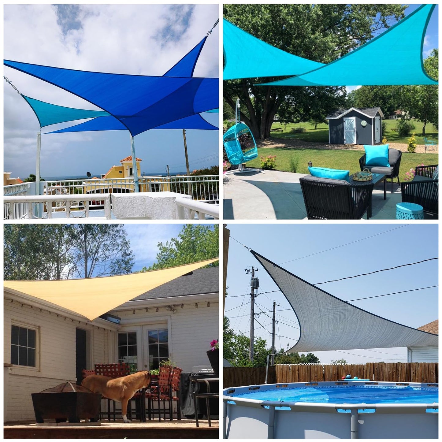 Patio Paradise 16' x 16' x 16' Sun Shade Sail Triangle Canopy Shade Cloth Fabric Sunlight Block Patio Pergola Cover HDPE Deck Awning for Outdoor Backyard Roof Shading, Turquoise