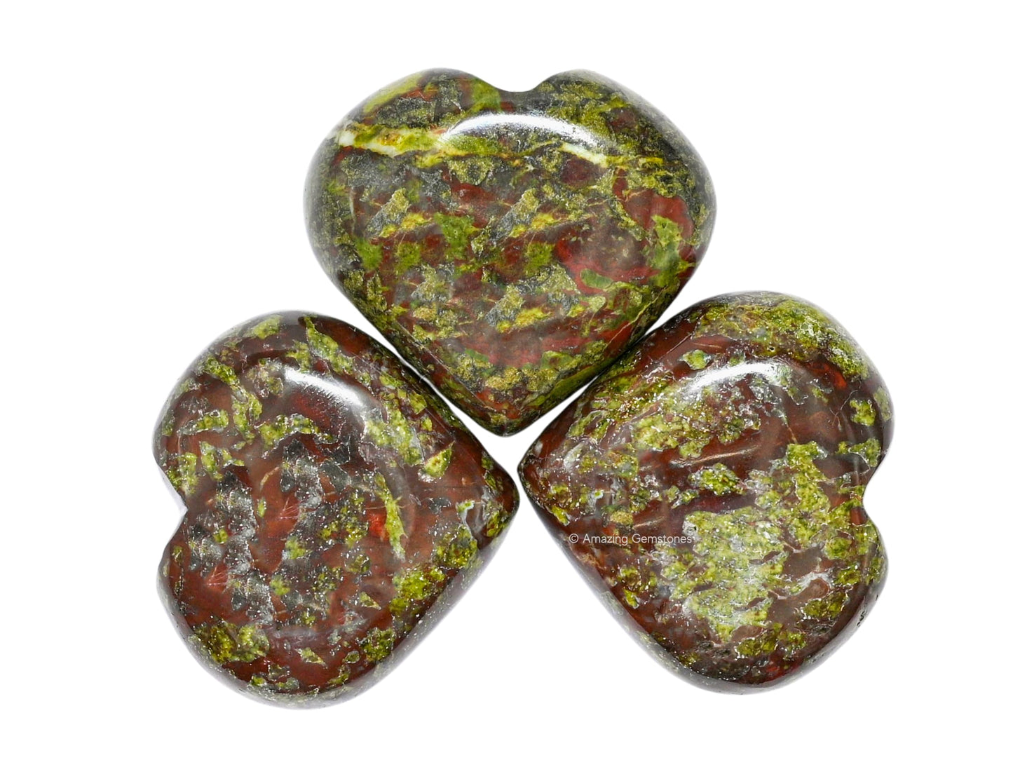 Amazing Gemstone Dragon Bloodstone Crystal Heart Palm Stone - Pocket Massage Worry Stone for Natural Body Chakra Balancing, Reiki Healing and Crystal Grid