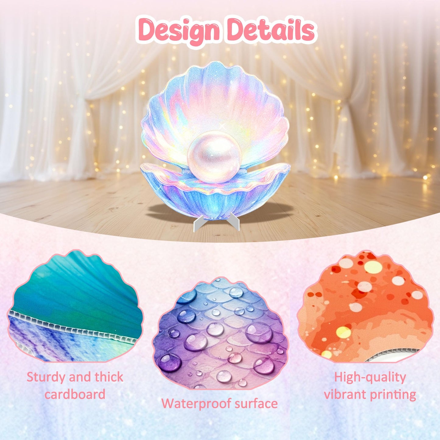 CORALMEE 5 Pcs Large Under the Sea Party Decorations Mermaid Birthday Decorations, Ocean Theme Party Supplies Mermaid Tail Shell Starfish Seaweed Coral Stand Up Cardboard Cutouts for Baby Shower