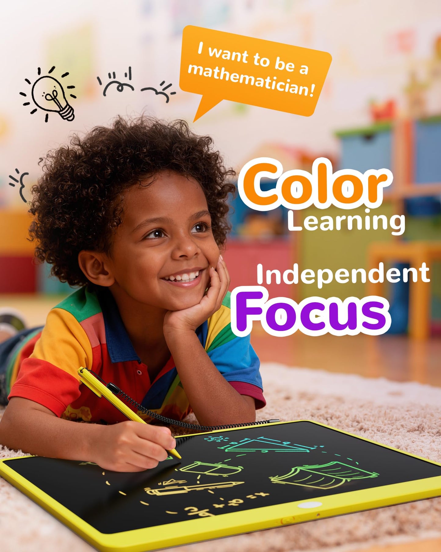 KOKODI LCD Writing Tablet, 16 Inch Colorful Toddler Doodle Board Drawing Tablet, Erasable Reusable Electronic Drawing Pads, Educational and Learning Toy for 3-6 Years Old Boy and Girls(Yellow)