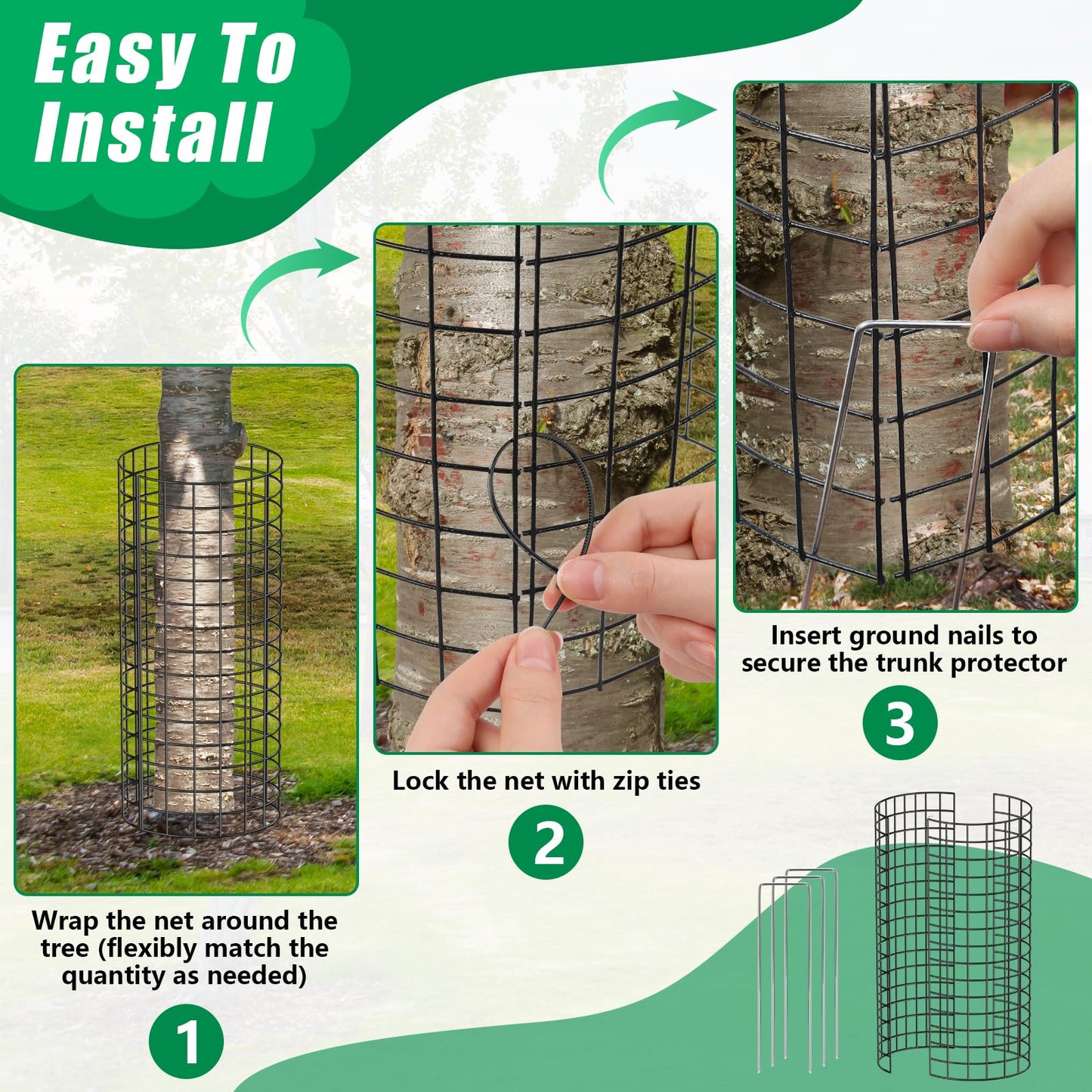 UQM Tree Trunk Protector, 12 Pcs Metal Tree Guards Trunk Protector with Glove & Metal Stakes & Zip Ties, 6 Pack Mesh Tree Bark Protector, Plant Protectors from Deer Animals Mowers Trimmers