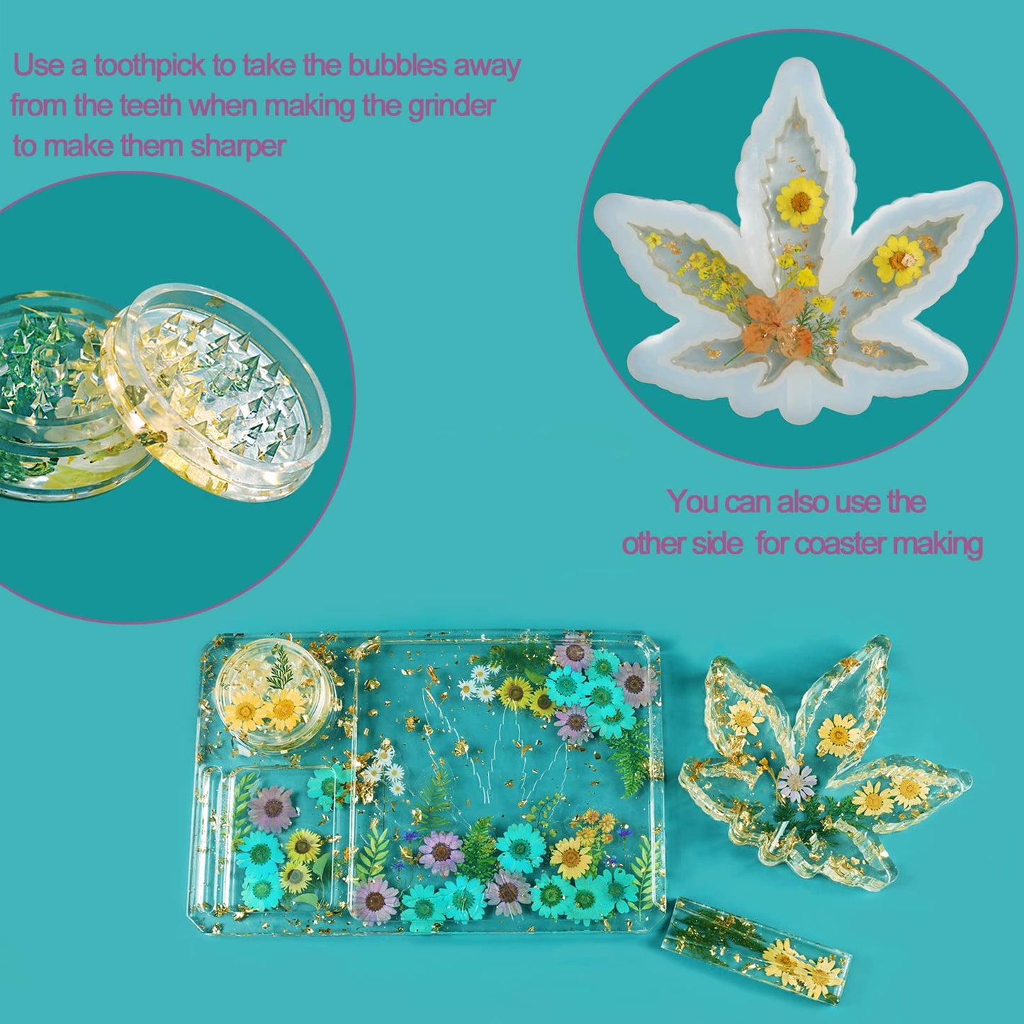 4 PCS Silicone Molds for DIY Epoxy Resin - Large Resin Molds Including Rolling Tray Mold Ashtray Joint Holder and Resin Grinder Mold