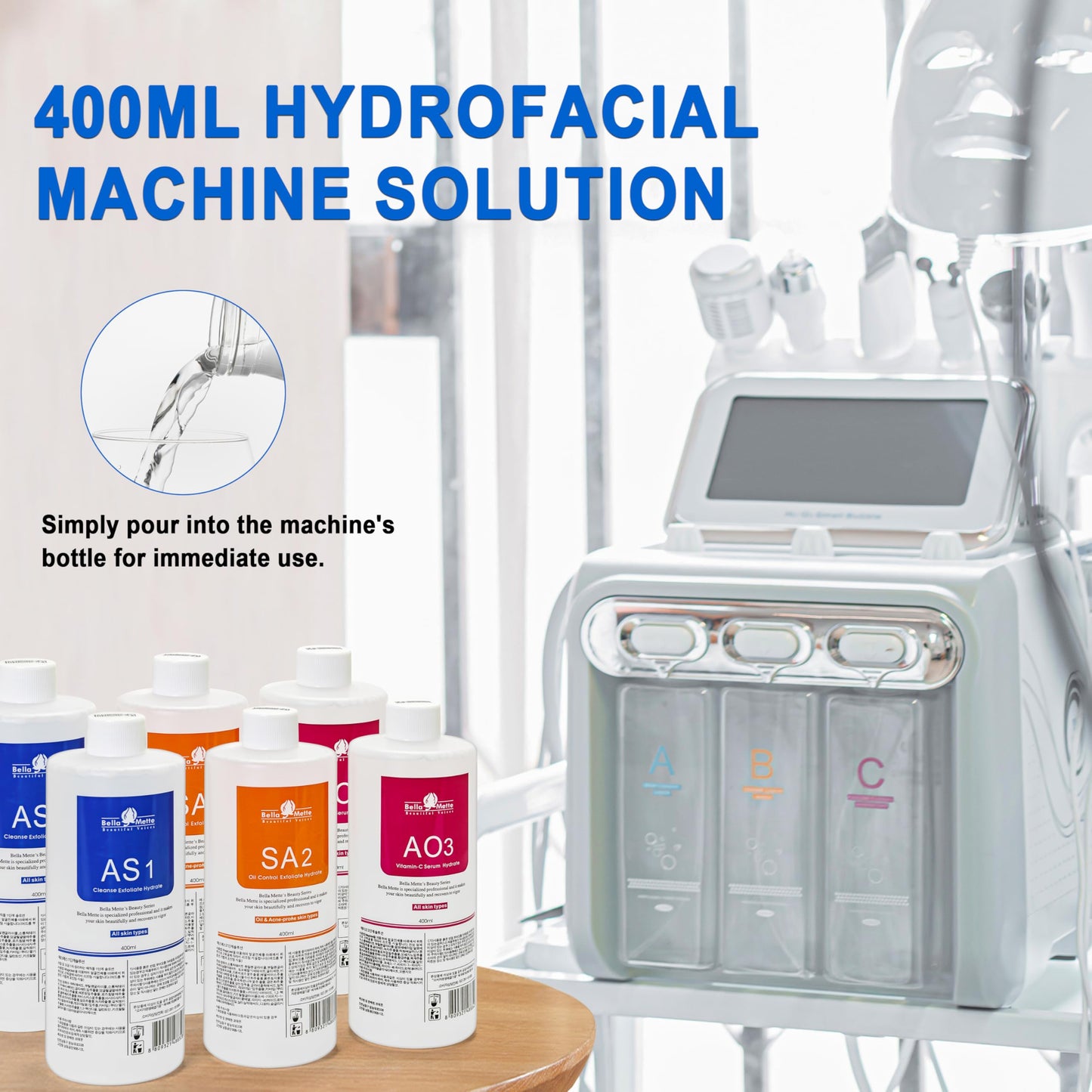 Elitzia 2 Set of Aqua Peeling Solution Facial Dermabrasion Machine Aqua Peel Serum Skin Care AS1 SA2 AO3 for Face Cleansing & Moisturizing 400ml/14.1Fl.oz (Set of 3 Bottles) ETYYS123