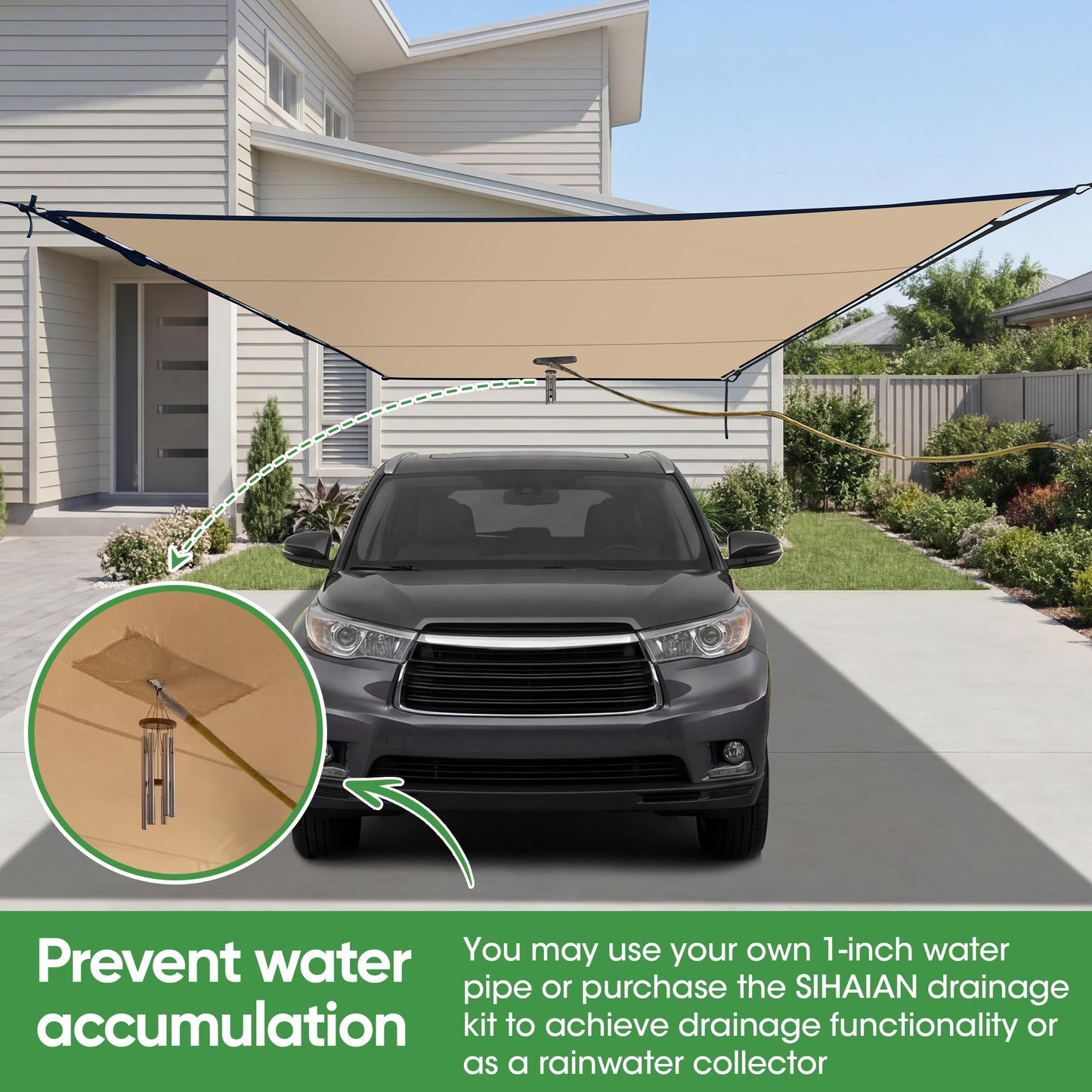 SIHAIAN Sun Shade Sail 10'x13' Waterproof Rectangle Double-Rope Shade Sail 500D Heavy Duty UV Block Sunshade Canopy for Backyards, Patios, Gardens, Outdoor Activities and Facility Beige