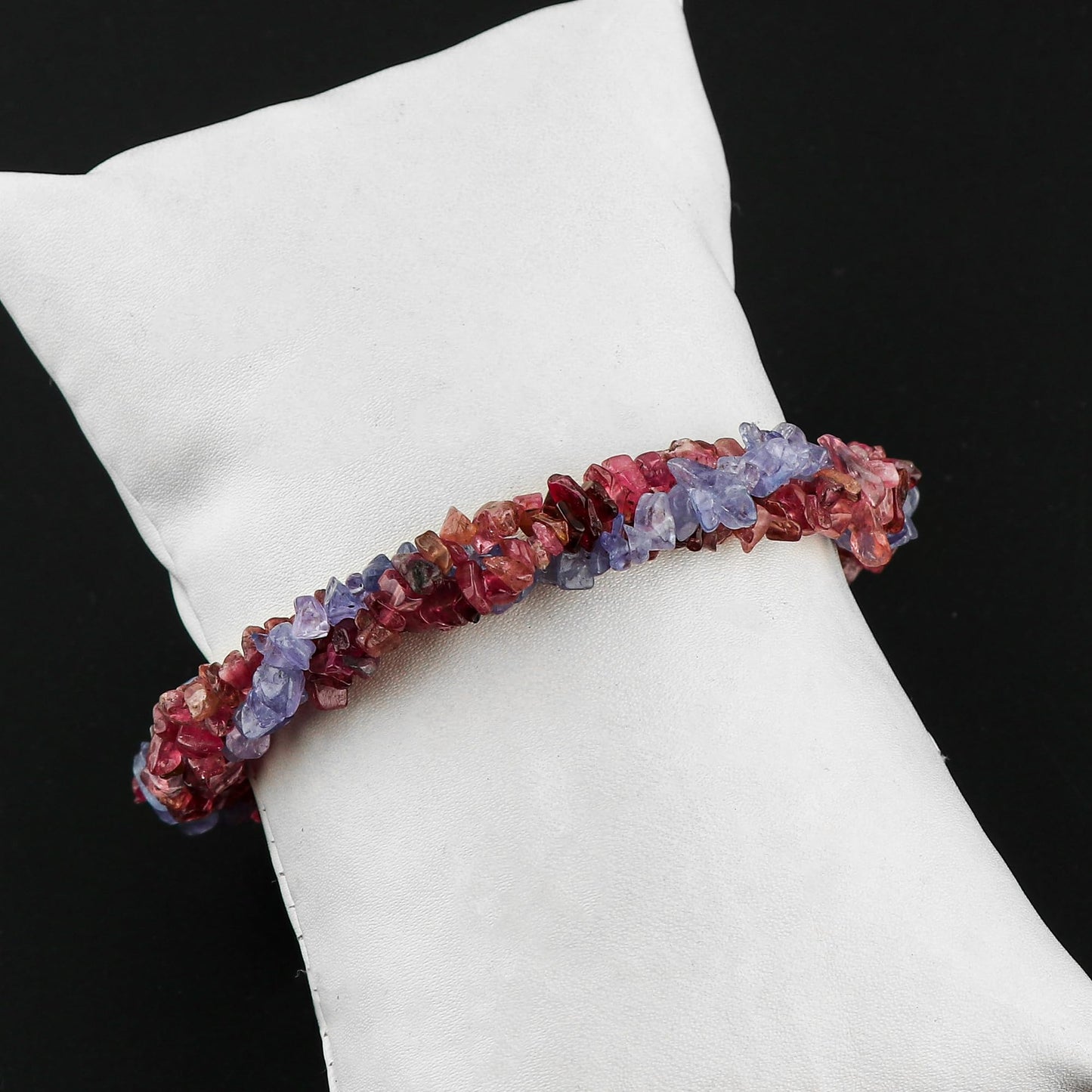 CRYSTALIS Natural Tanzanite & Pink-Tourmaline Beads Braided Rope Crystals Bracelet, Chips Nuggets Beaded Gemstones, Chakra Healing Stones, Womens Gift Jewelry, 925 Sterling Silver Bracelet 8 inch