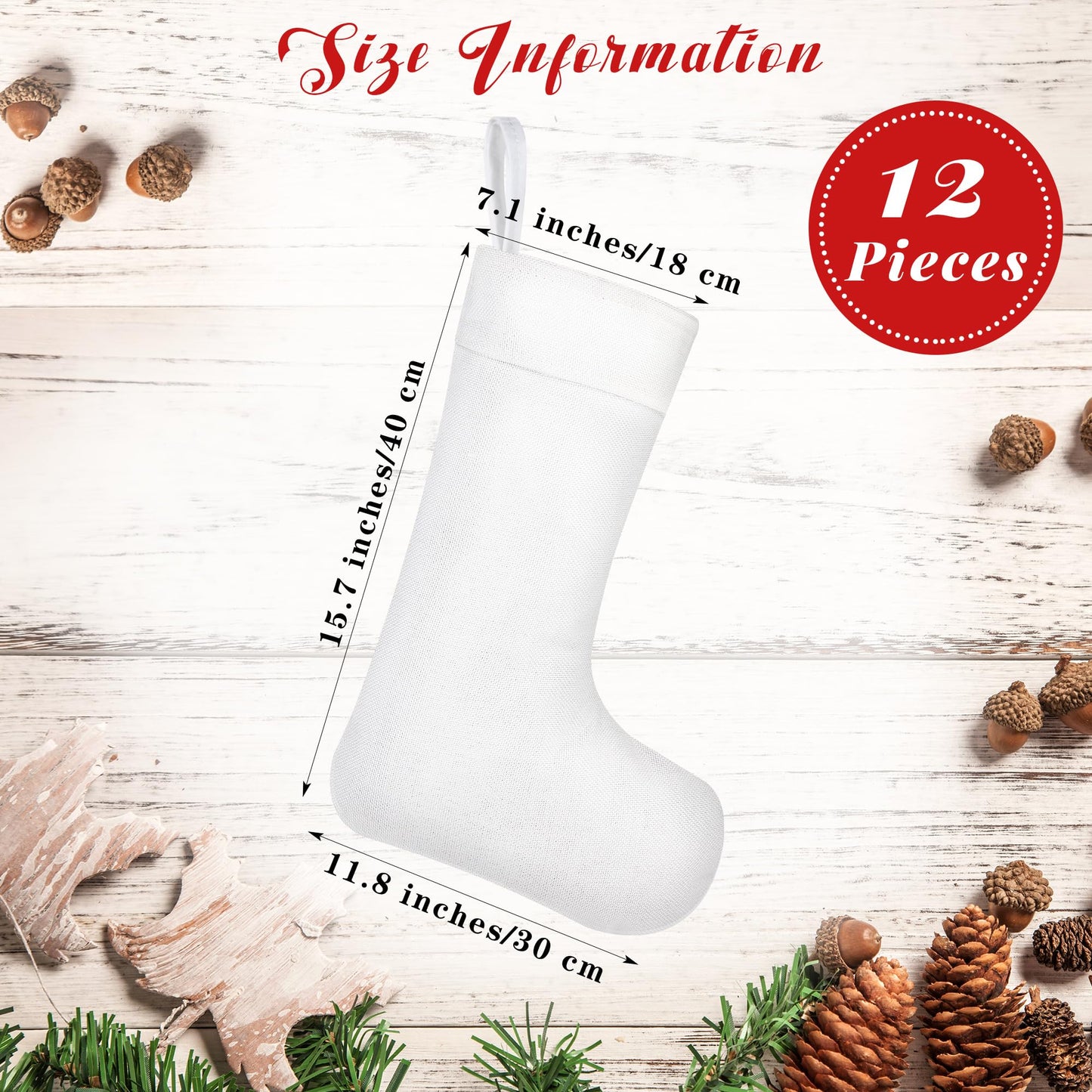 Aodaer 12 Pieces Plain Christmas Sublimation Burlap Stockings Hanging Stockings for Tree Fireplace DIY Heat Transfer Printing Christmas Home Decoration, 15.7 x 11.8 x 7.1 Inches