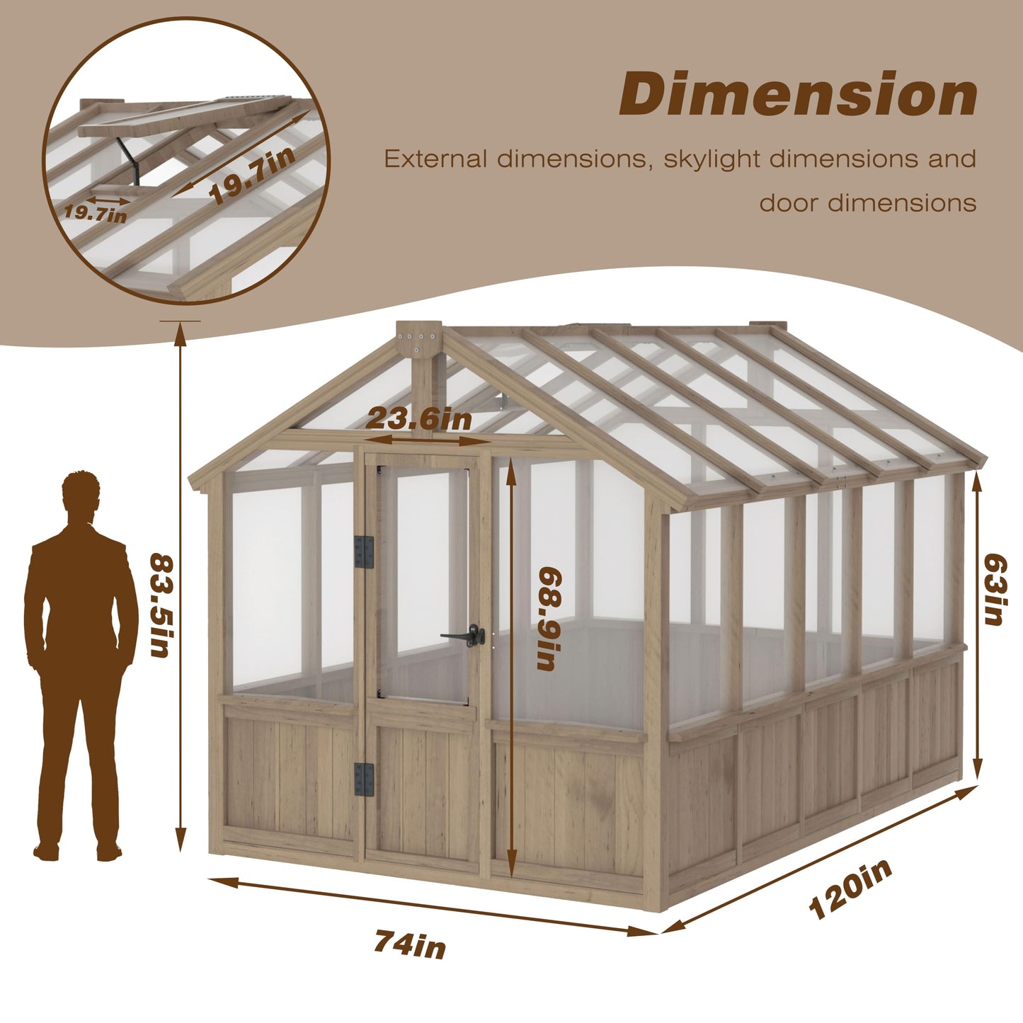 Mupater 6'x10' Wooden Greenhouse for Outdoor, Heavy Duty Green House Kit with Ventilated Window and Lockable Door, 6mm PC Panels for UV Protection, Walk-in Greenhouse for Backyard, Garden, Lawn