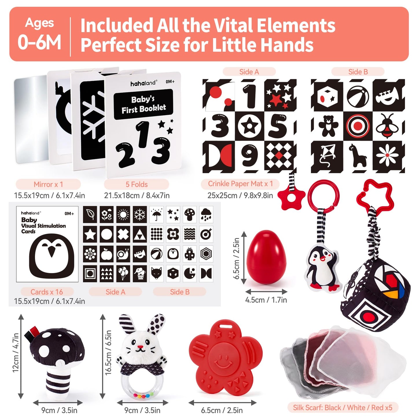 hahaland High Contrast Baby Toys for Newborn - Infant Baby Black and White Sensory Newborn Toys for Brain Development Montessori Tummy Time Toy for 0 3 6 Months
