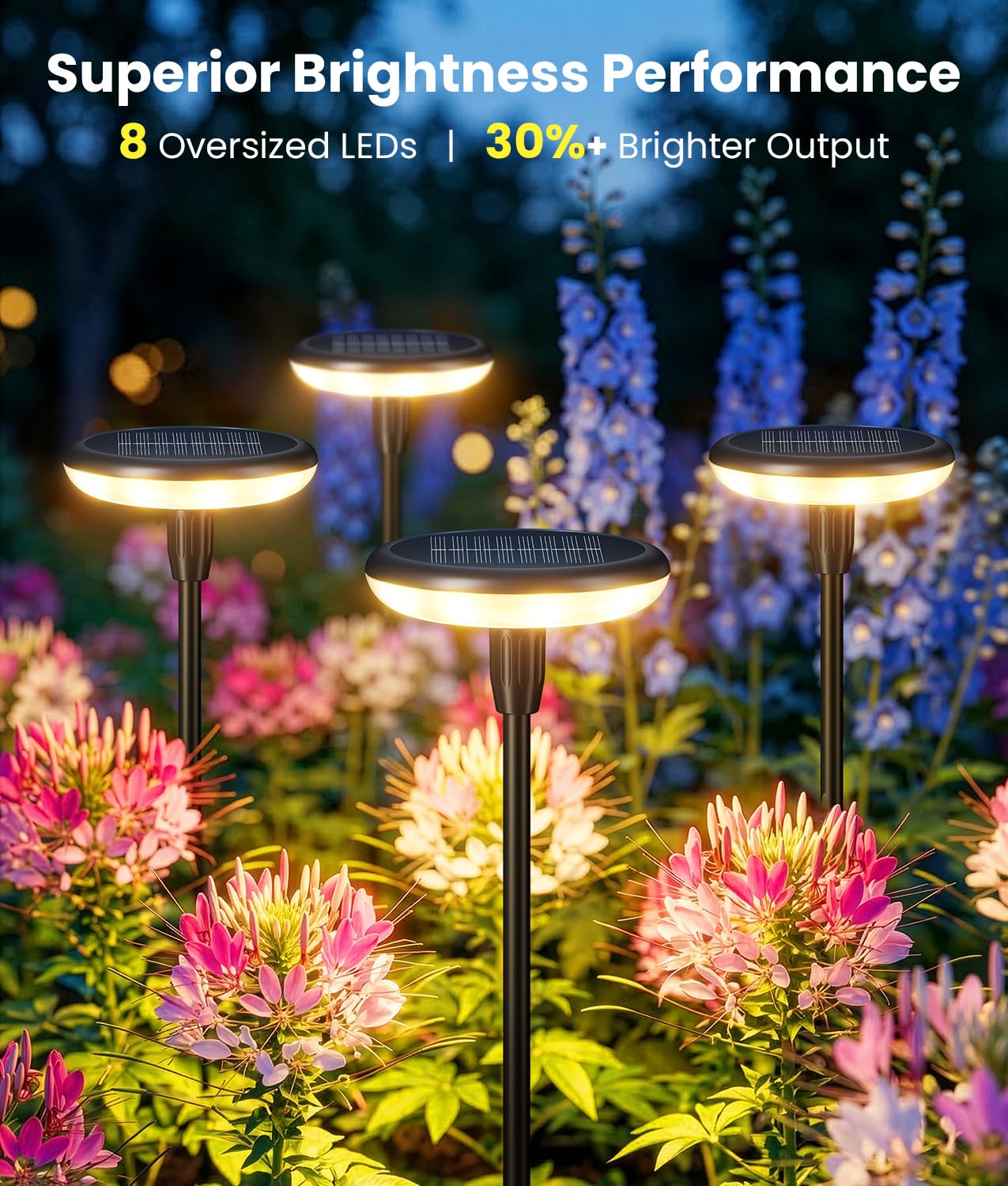 LETMY Solar Pathway Lights Outdoor, 8 Pack Durable Metal Solar Path Lights, Auto On/Off Garden Lights Solar Powered, IP65 Waterproof Solar Lights Outdoor for Landscape, Path, Garden, Patio, Driveway