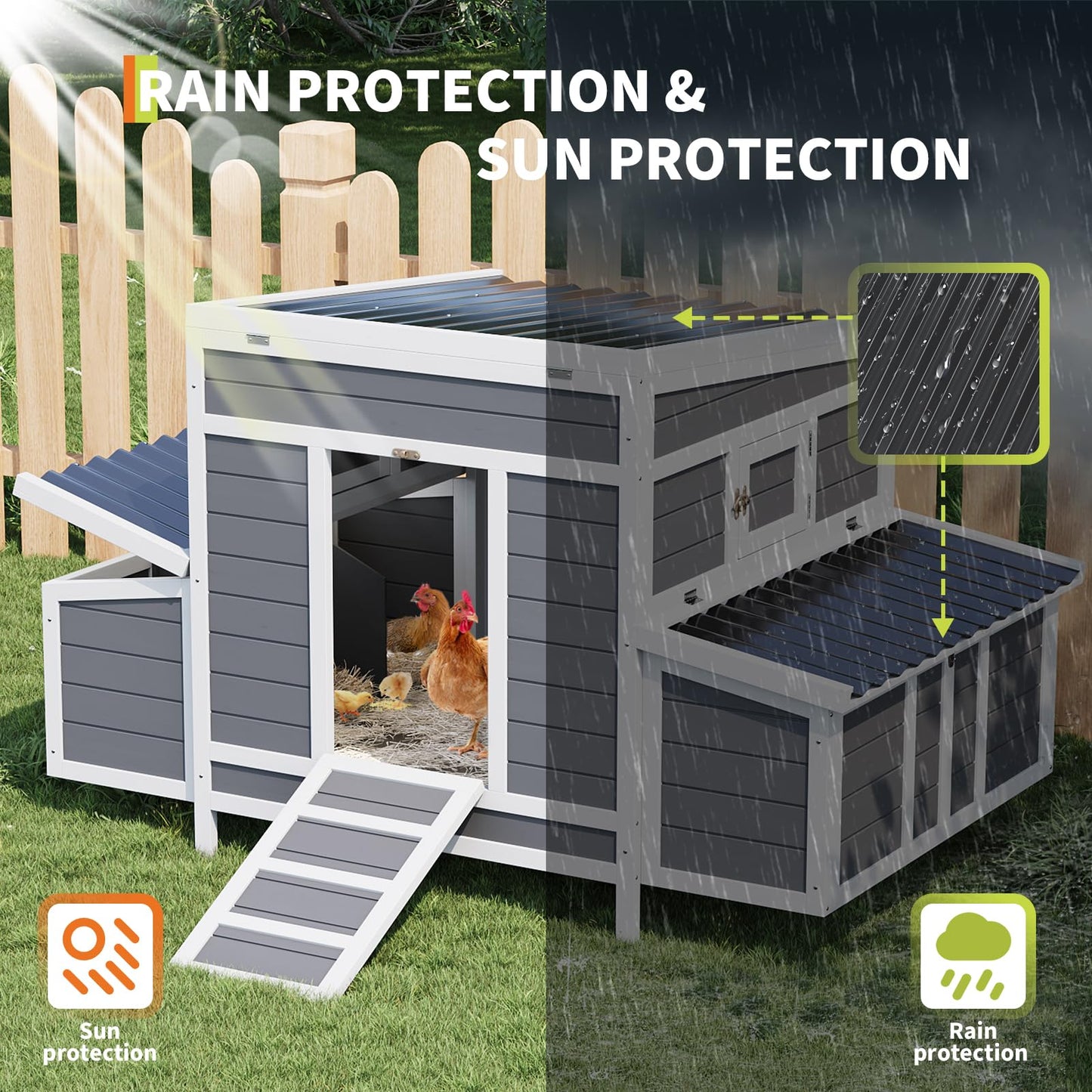 GarveeTech Small Chicken Coop Wooden, Chicken Hutch for 4-6 Chickens with 2 Nesting Boxes, Waterproof Roof, No-Slip Ramp & Pull-Out Tray, Rabbit Hutch Outdoor, Bunny Cage Indoor (54"l x 34"w x 34"h)