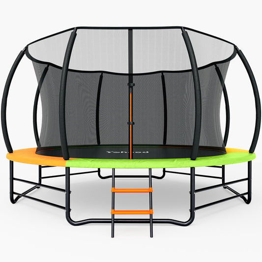 Yohood Trampoline Outdoor 12FT 14FT, Recreational Trampolines with Enclosure Net and Ladder, ASTM Approved for Kids and Adults, with Additional 8 Stabilizer Bars and Anti-Rust Coated Galvanized Frame