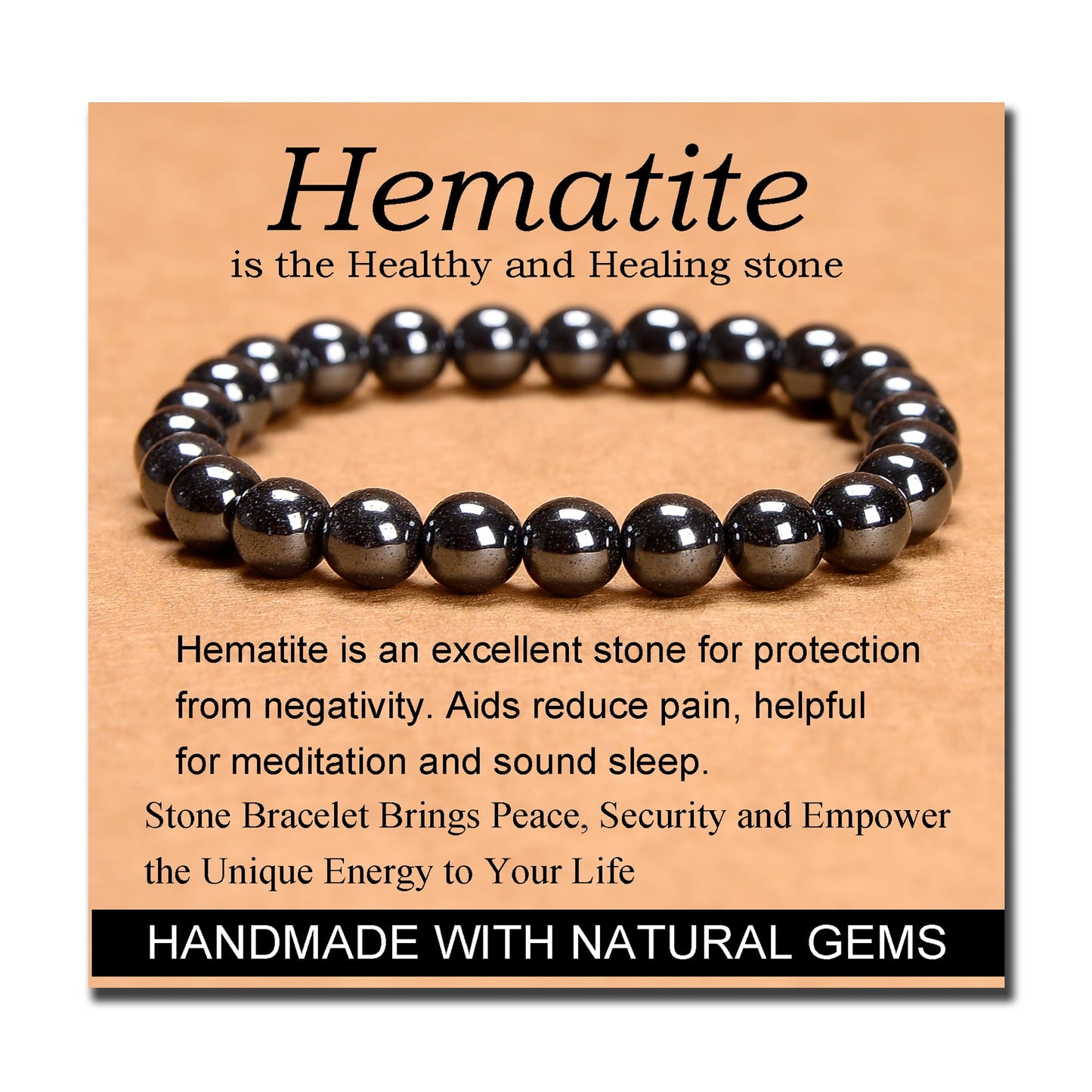 MASSIVE BEADS Hematite - Health and Healing Stone - Handmade Yoga Stretch Elastic Bracelet Natural Stone Crystal Healing Power Energy Gifts for Unisex Adult 8mm