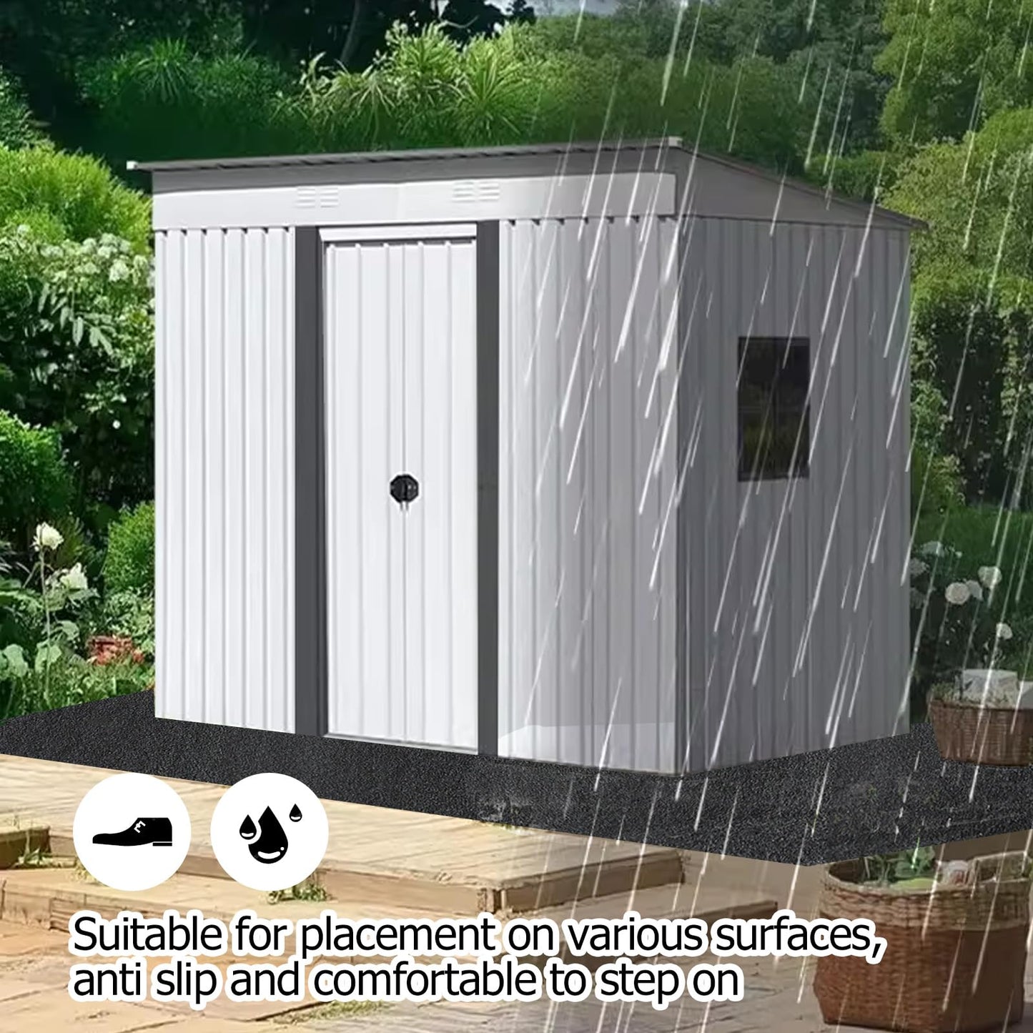 RUNZEG Outdoor Storage Shed Floor Mat, 6 * 4FT Waterproof Washable Garden Flooring Pad with Non Slip Backing, Soft Furniture Patio Covering Carport dust Oil Mat-Tool Shed, Storage Shed Not Included