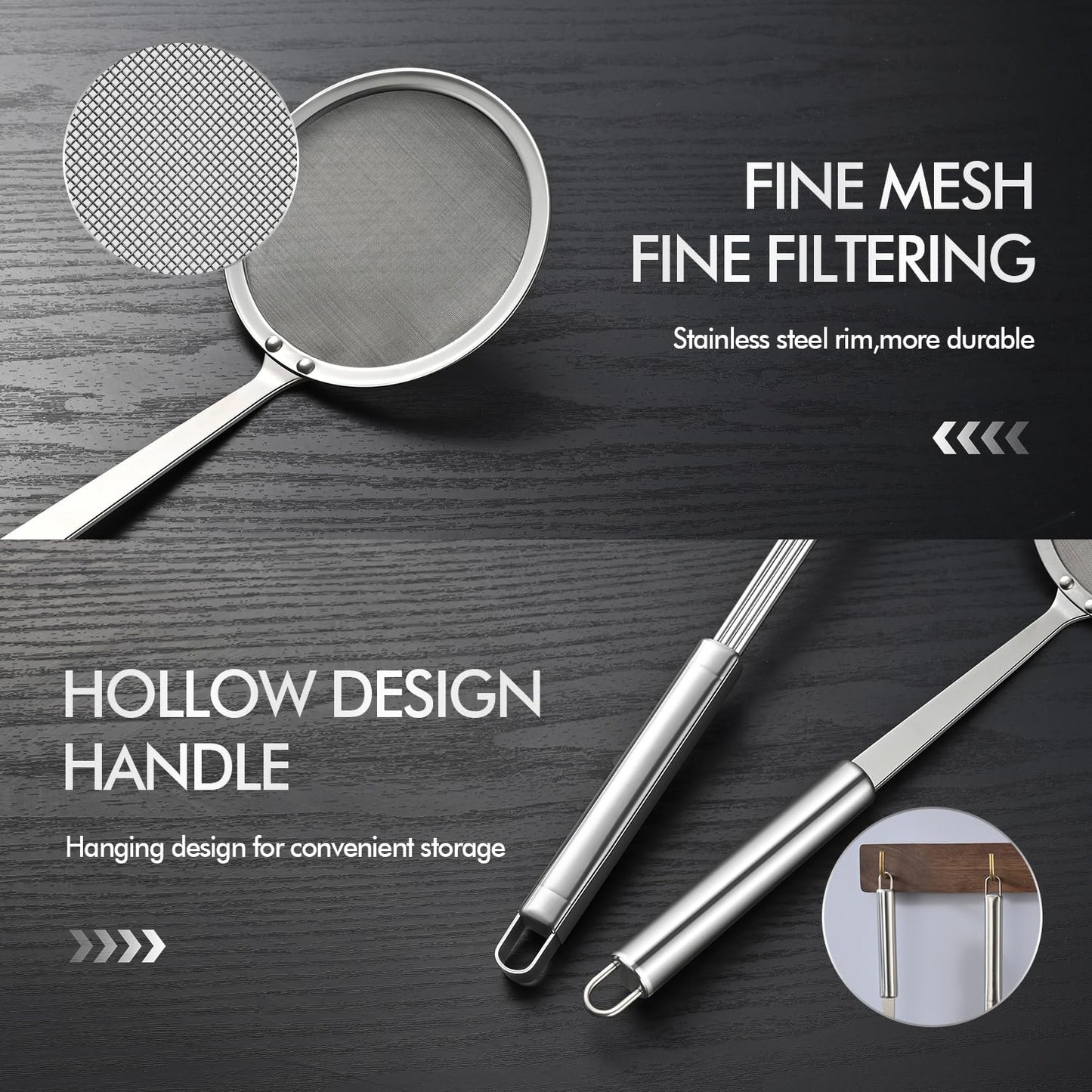 6.14 Inch Oil Spider Strainer Kitchen Cooking Tools With Mesh Filter,Stainless Steel Slotted Skimmer Spoon For Deep Fryer Basket,Strainer For Noodle,Pasta,Donut
