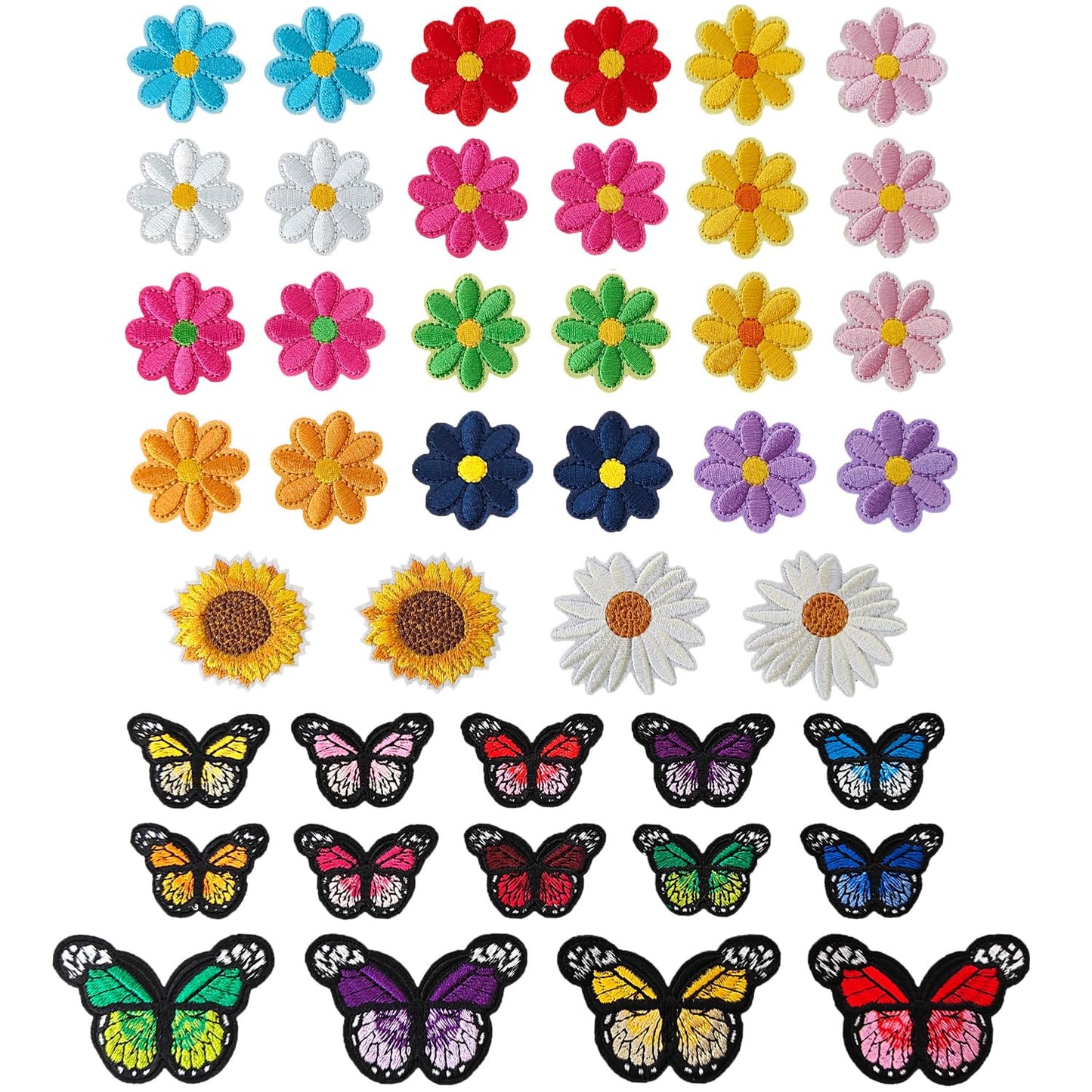 IANZE 42PCS Flower & Butterfly Iron on Patches, Sew on Embroidered Applique Flower & Butterfly Patches for Clothes, Jeans, Hats, T-Shirts, Backpacks, Etc