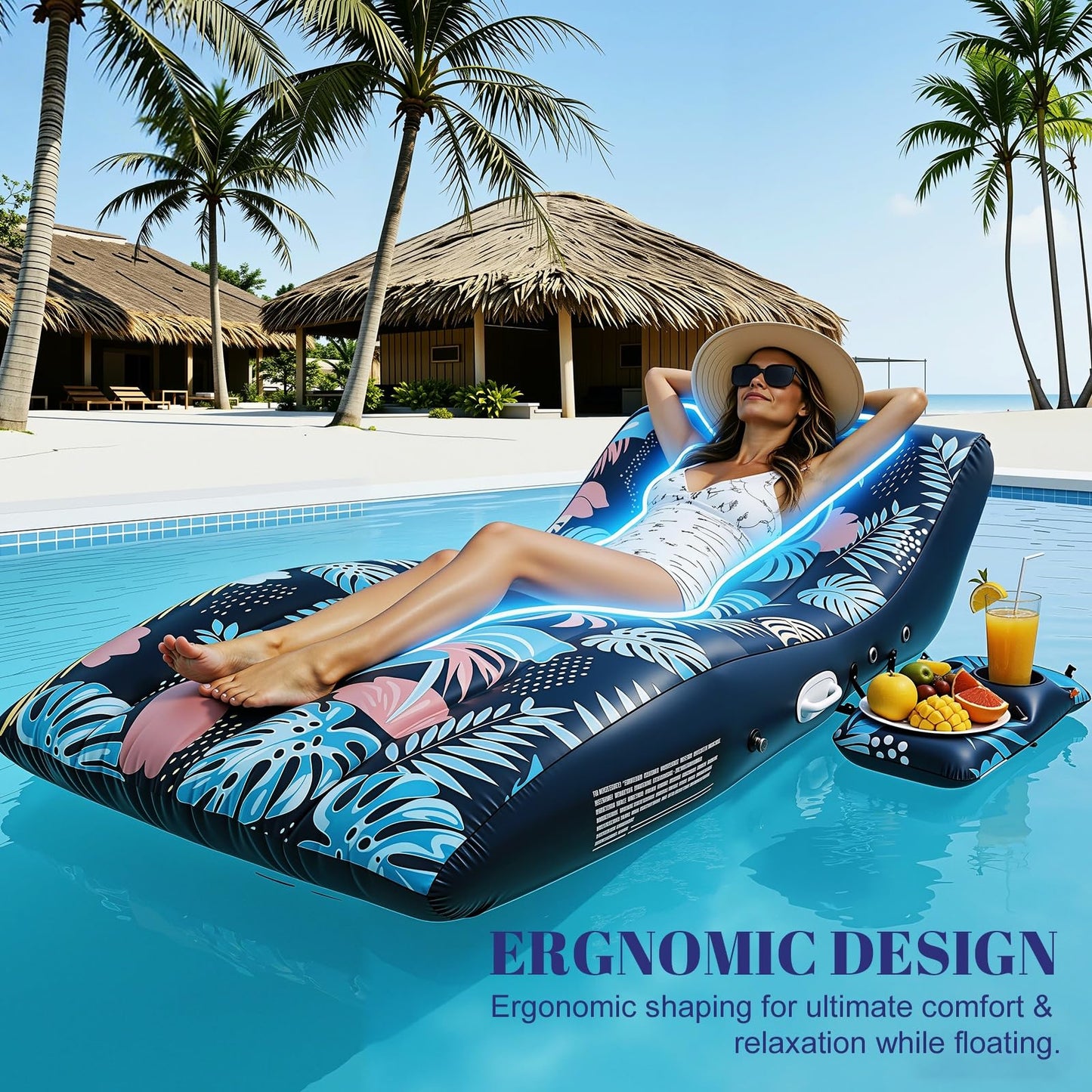 Deyhoc Pool Floats Lounger with UPF50+ Canopy Adjustable, Inflatable Large Floating Chair Ergonomic Design, with Cup Holders, Perfect for Swimming Pool, Beach, Lake, Party - Dark Blue
