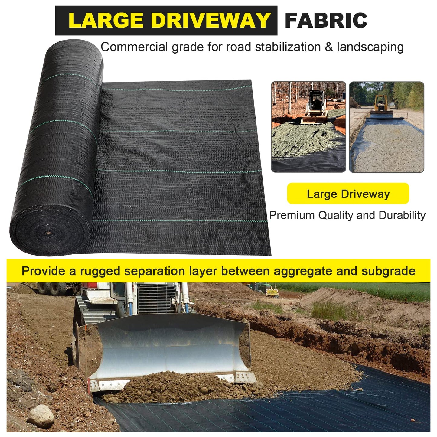 Driveway Fabric 6x300 ft - Commercial Weed Barrier, Heavy Duty 3.5OZ Landscape Fabric for Road, French Drain, Erosion Control, Construction Projects