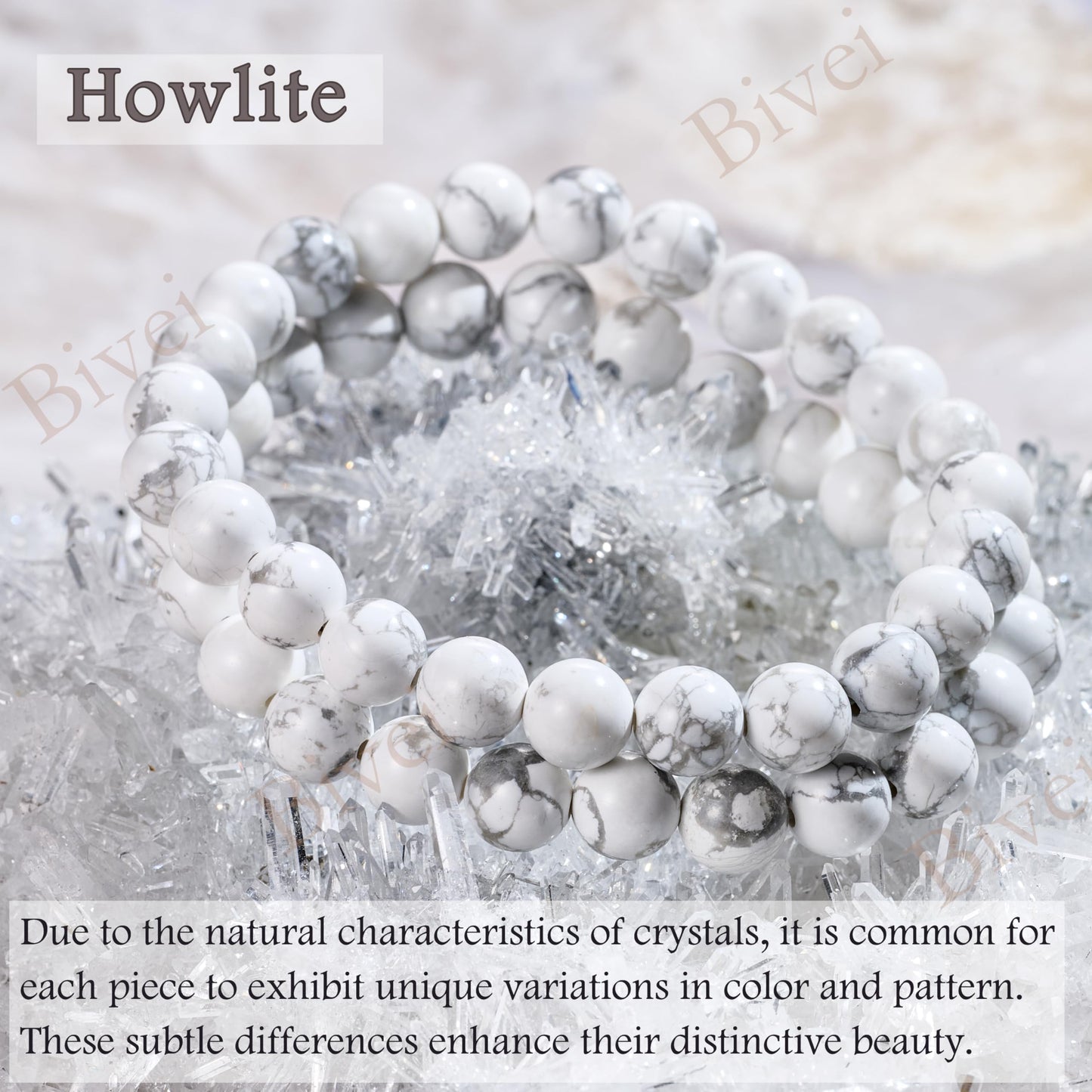 Howlite - Calm Clarity - 8mm Beaded Bracelets for Women Handmade Semi Precious Natural Stone Stretch Elastic Jewelry Yoga Protection Gifts