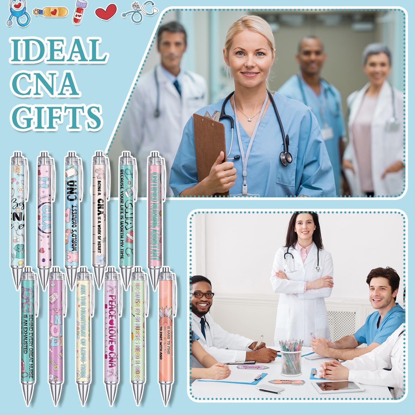 Sayglossy 36 Pcs Nurse Week Essentials CNA Week Gifts Bulk Certified Nursing Assistant Appreciation Gifts Ballpoint Pens for Women Men Black Ink Pens for CNA RN Nursing Student Graduation Office