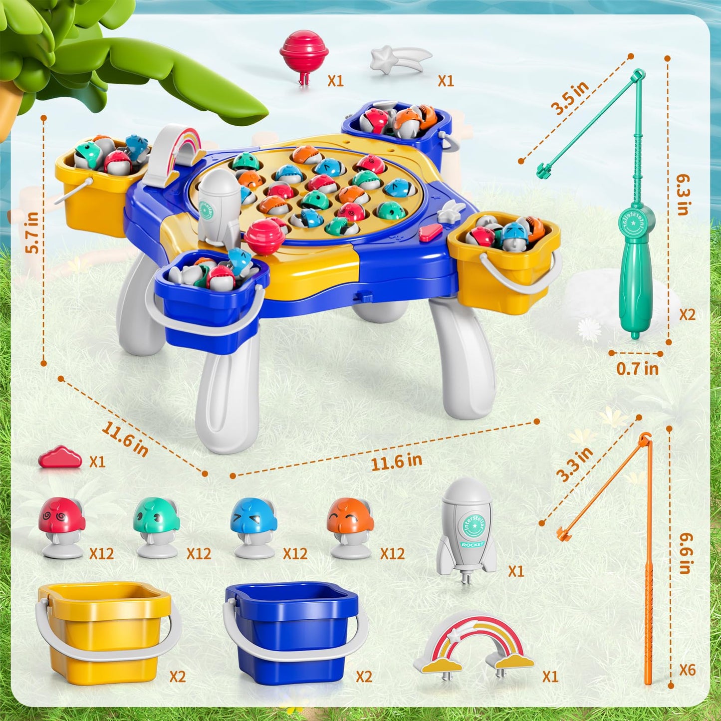 WATUDOU Magnetic Fishing Game for Kids Toddlers 3-5, 70 pcs Fishing Toys for Kids Toddlers 3-5, Fishing Table Toys Board Game Birthday Gifts for 3 4 5 6 7 8 Years Old Toddler Kid