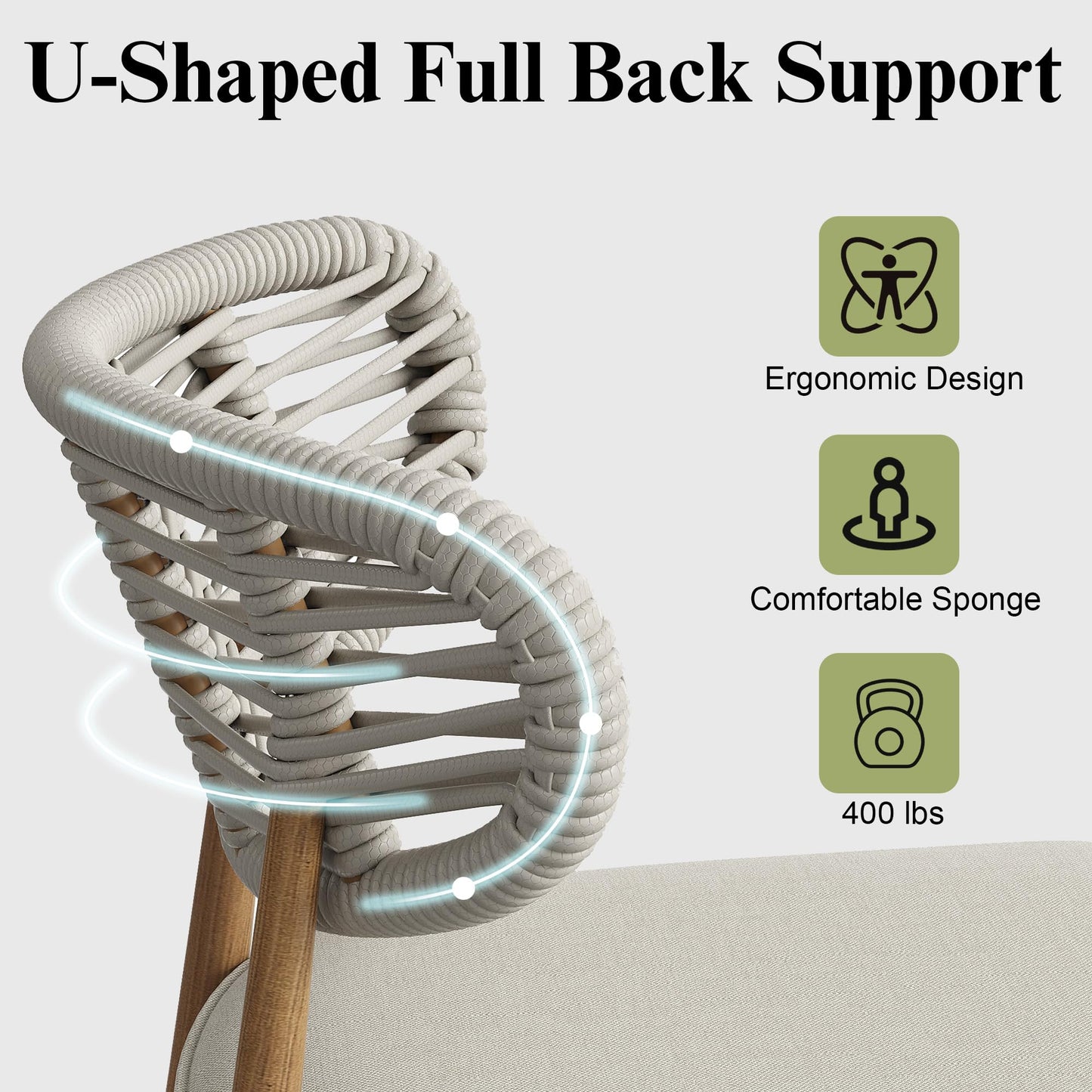 Garden Story Outdoor Bar Stools Set of 2,Woven Barstools with Rattan Back,24" Outdoor Bar Height Stools Wicker,Patio Bar Chairs Boho Bar Stool,Counter Height Bar Stool Aluminum (Natural, 24 Inch)