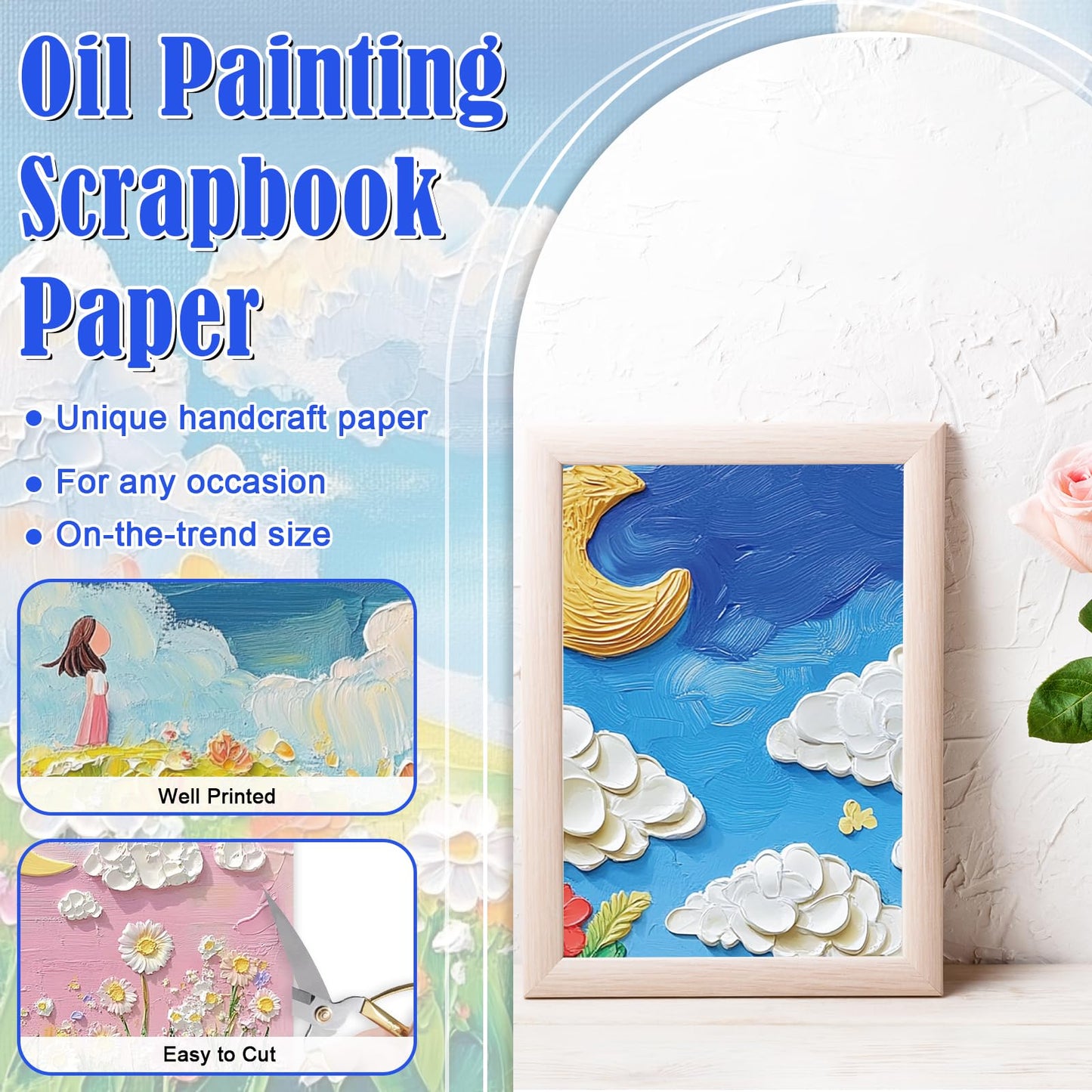 EggSun 48 Sheets Oil Painting Floral Scrapbook Paper,Oil Painting Floral Pattern Decorative Scrapbook Paper for Journals DIY Cards and Photo Albums,Aesthetic Craft Supplies